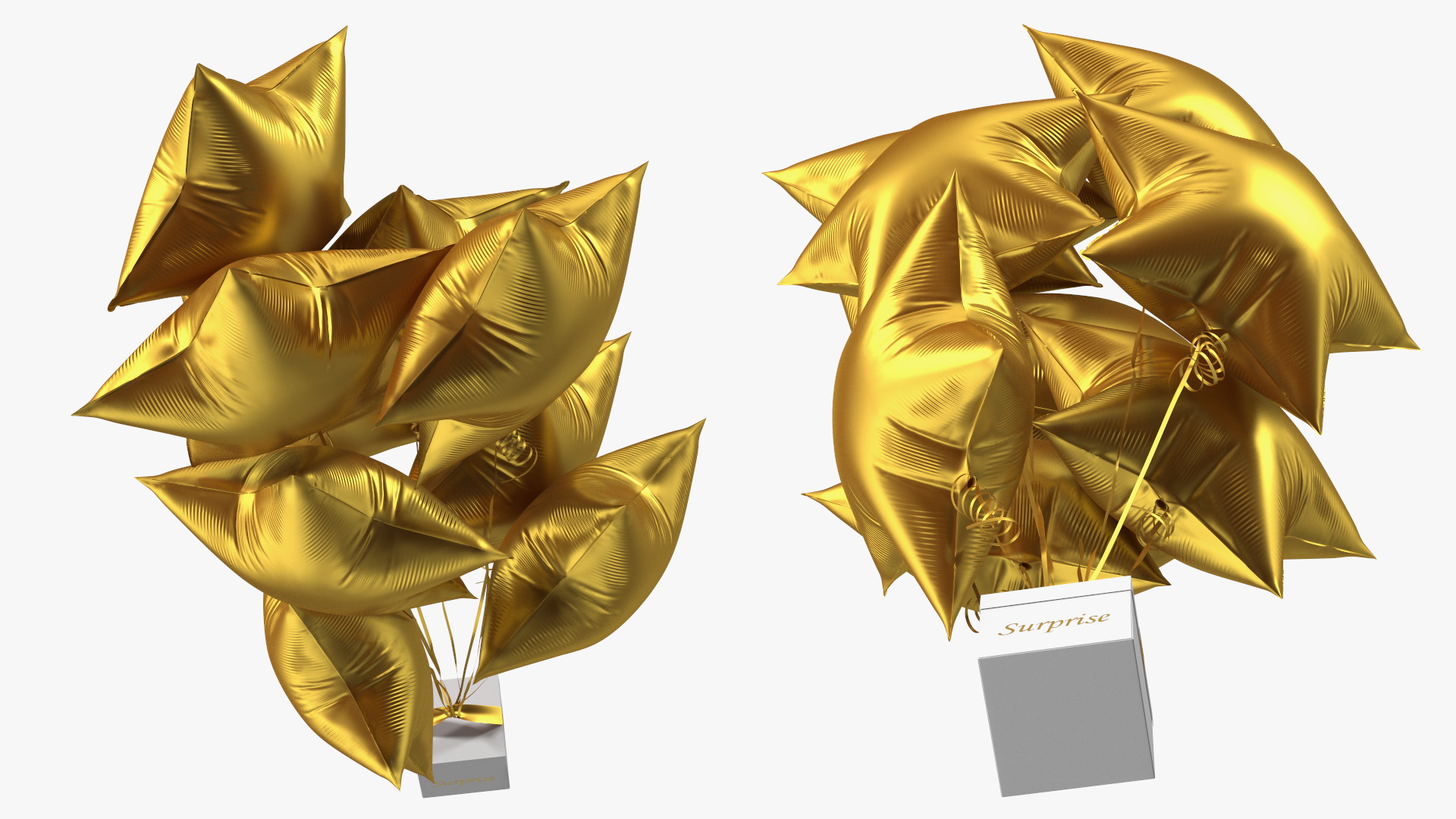 3D Matte Gold Star Balloons Tied to Gift Box