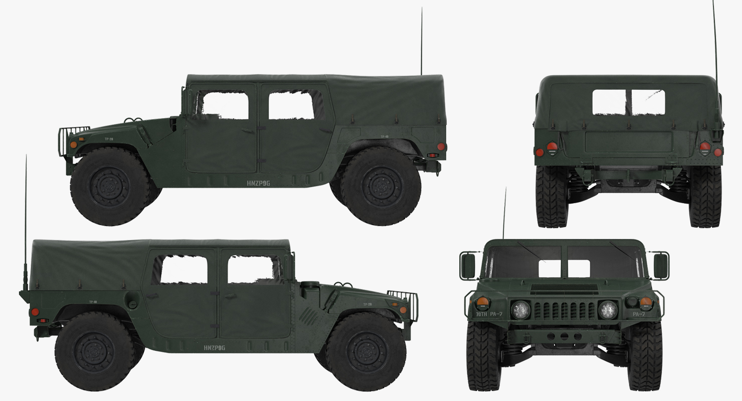 Soft Top Military Car HMMWV m1035 Green 3D model