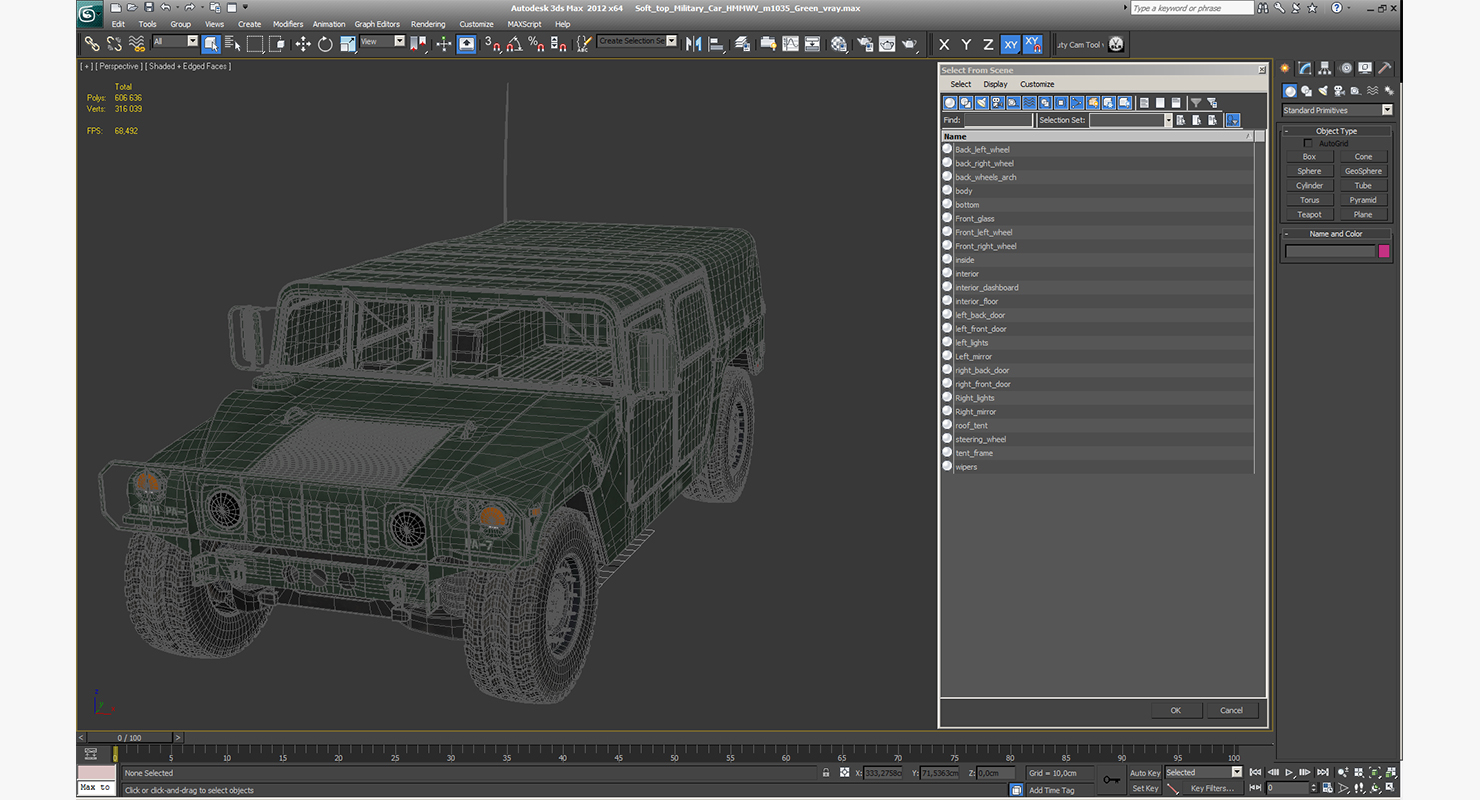 Soft Top Military Car HMMWV m1035 Green 3D model