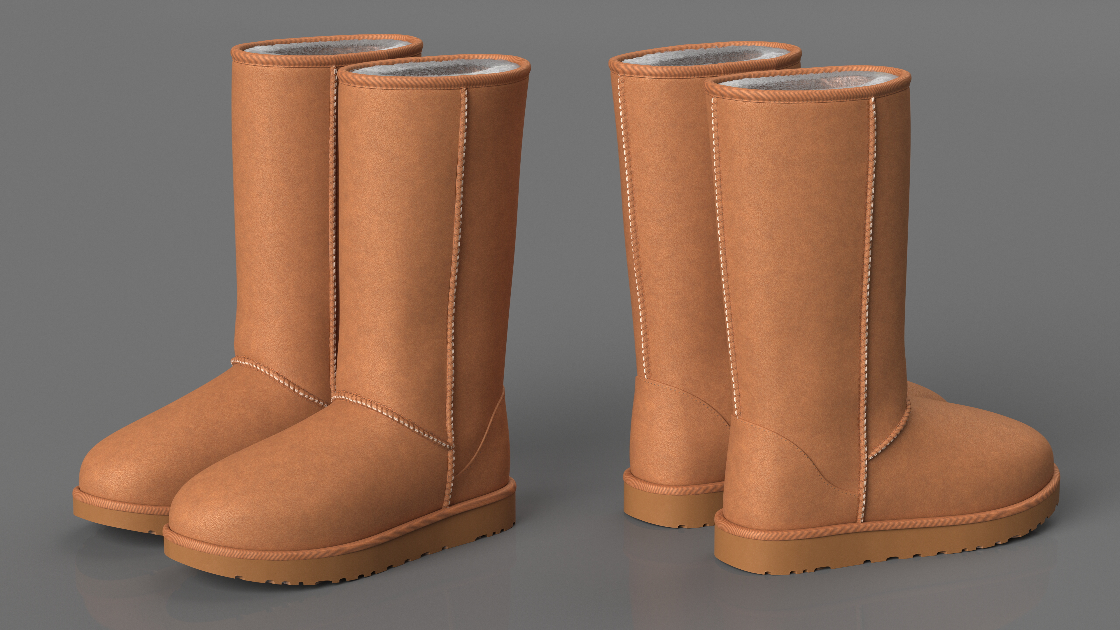 Classic Tall Leather Sheepskin Boots Fur Chestnut 3D model