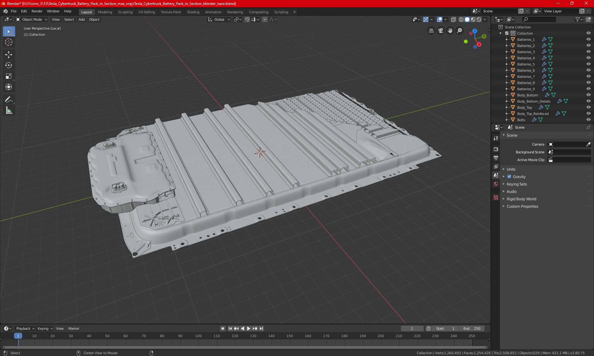 3D model Tesla Cybertruck Battery Pack in Section