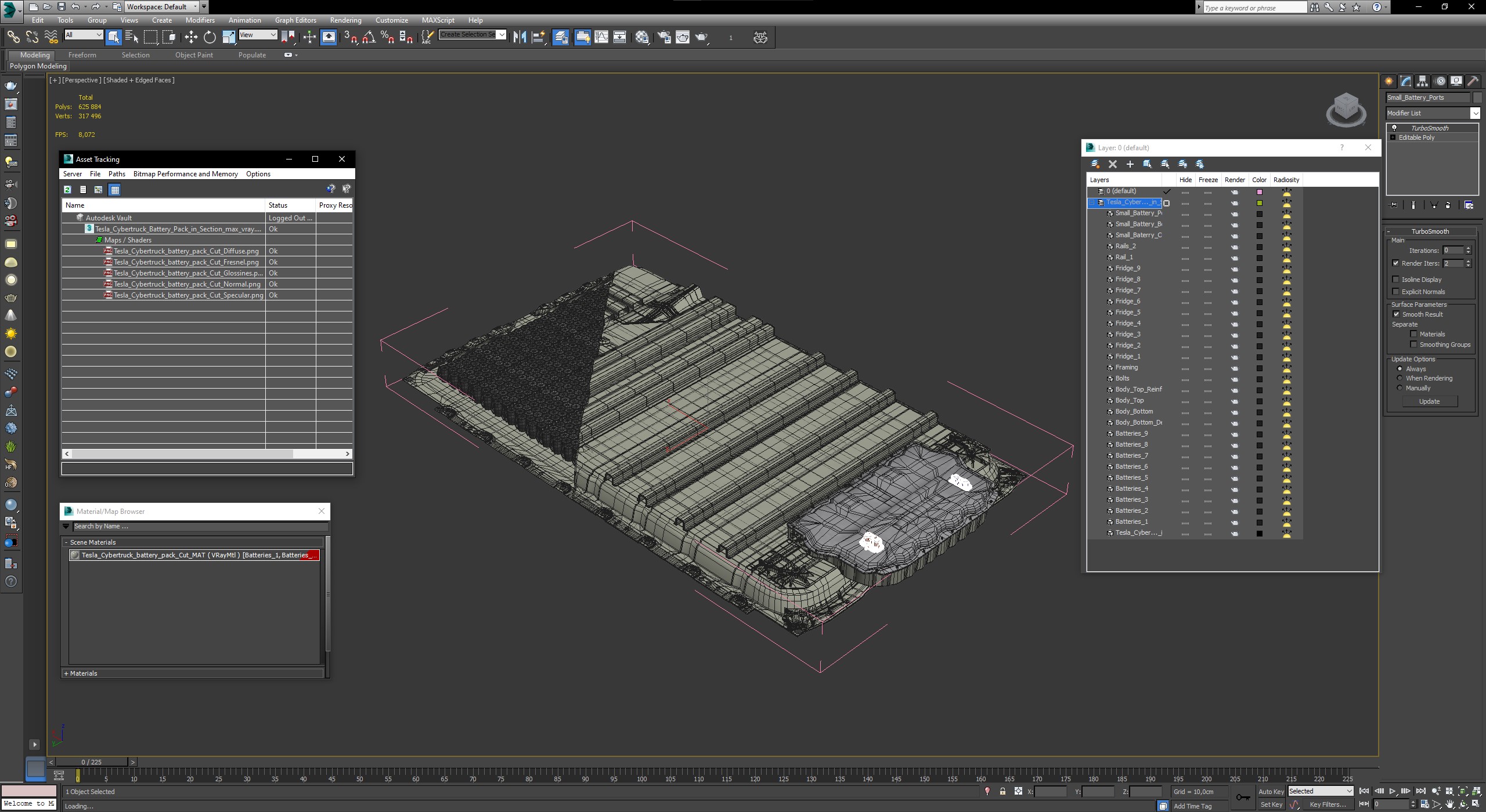 3D model Tesla Cybertruck Battery Pack in Section