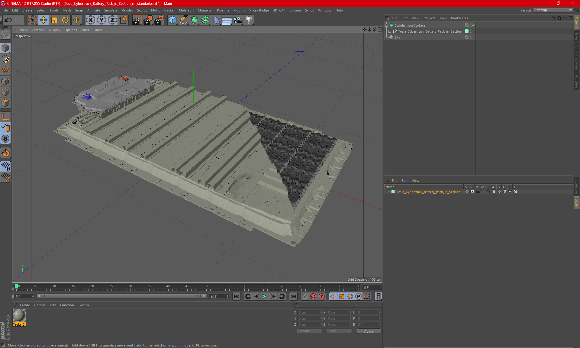 3D model Tesla Cybertruck Battery Pack in Section