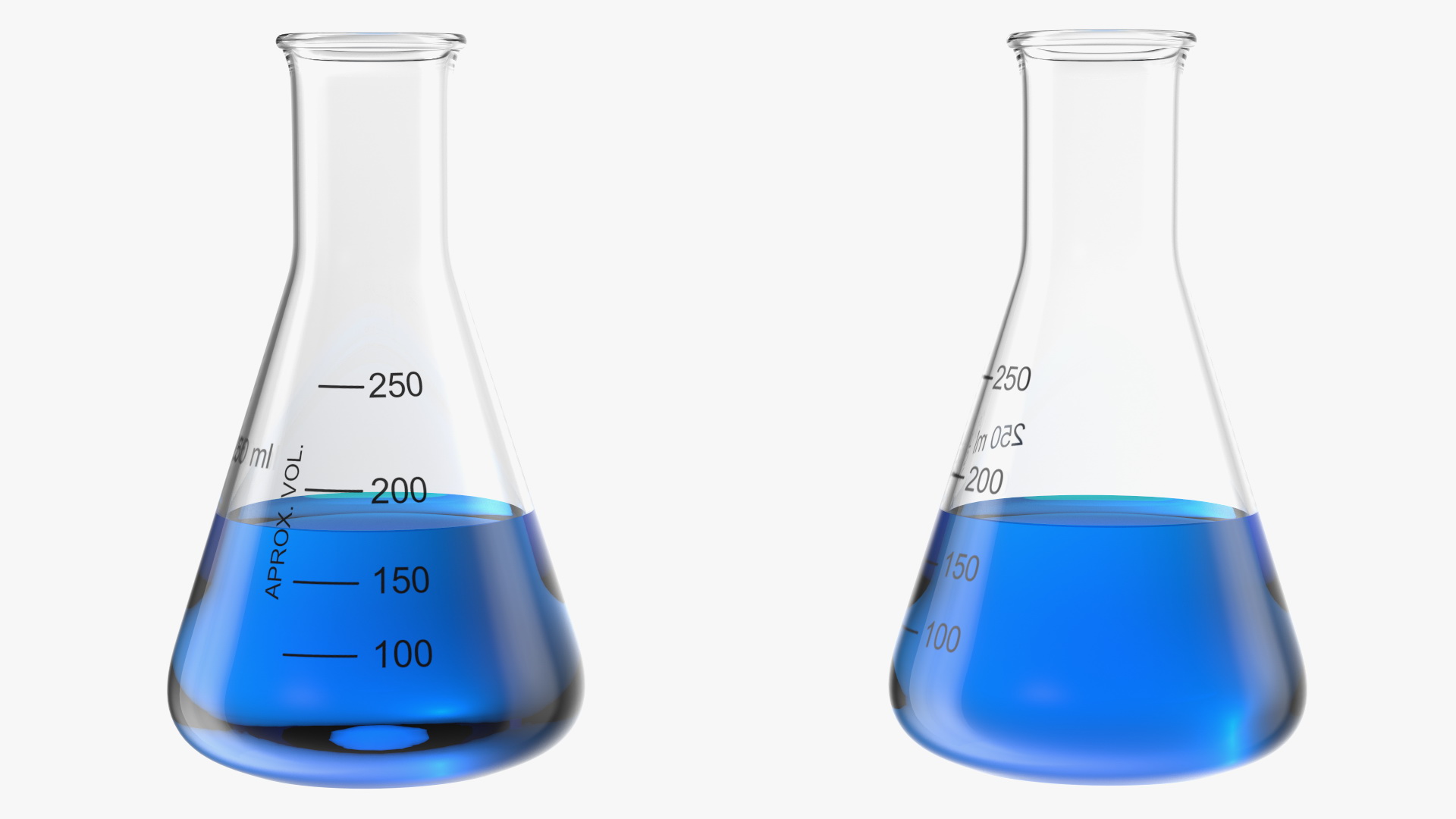 3D Narrow Mouth Erlenmeyer Flask 250 ml with Blue Liquid model