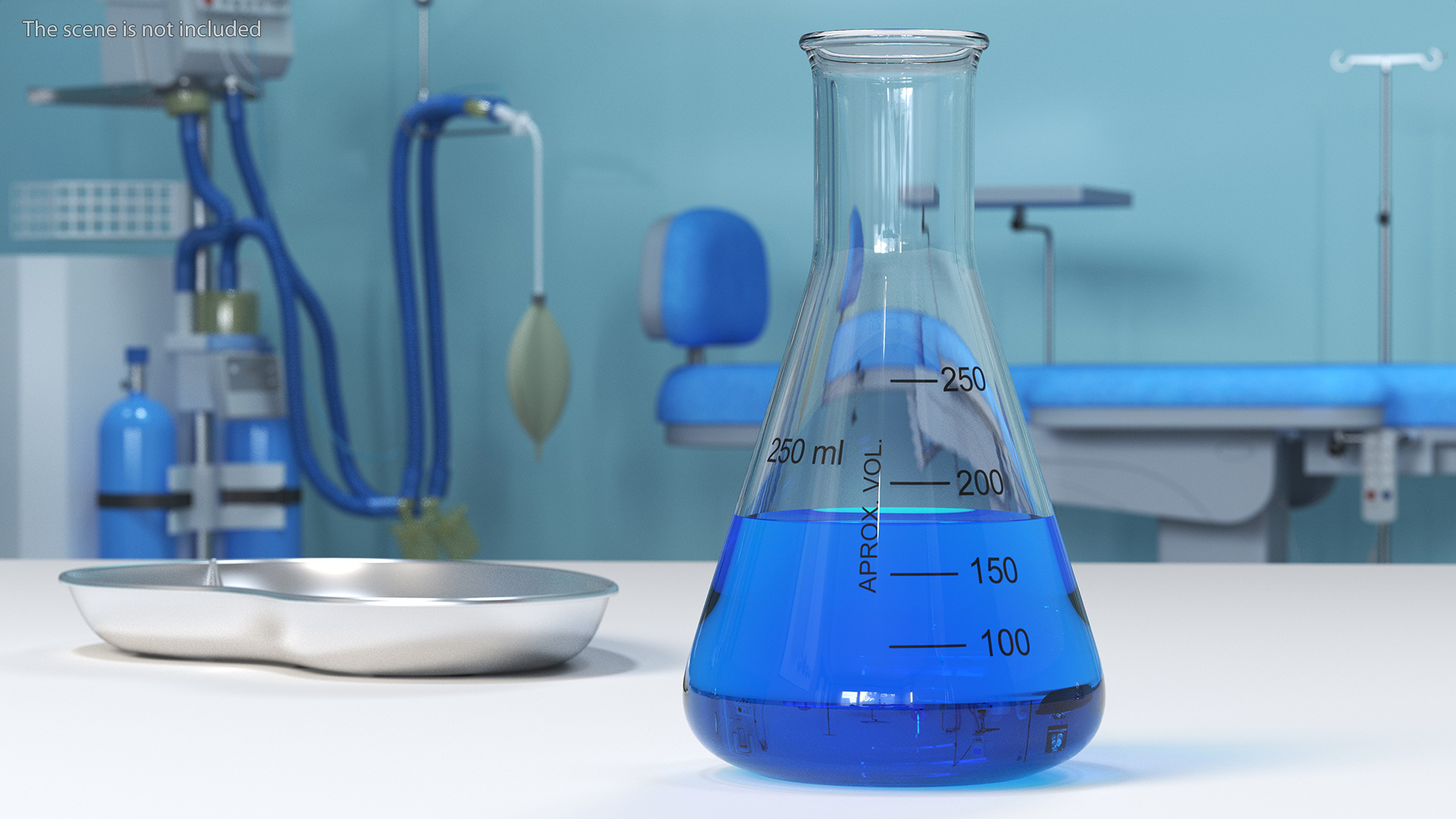 3D Narrow Mouth Erlenmeyer Flask 250 ml with Blue Liquid model