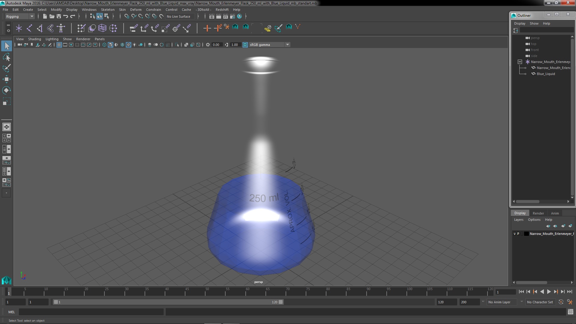 3D Narrow Mouth Erlenmeyer Flask 250 ml with Blue Liquid model