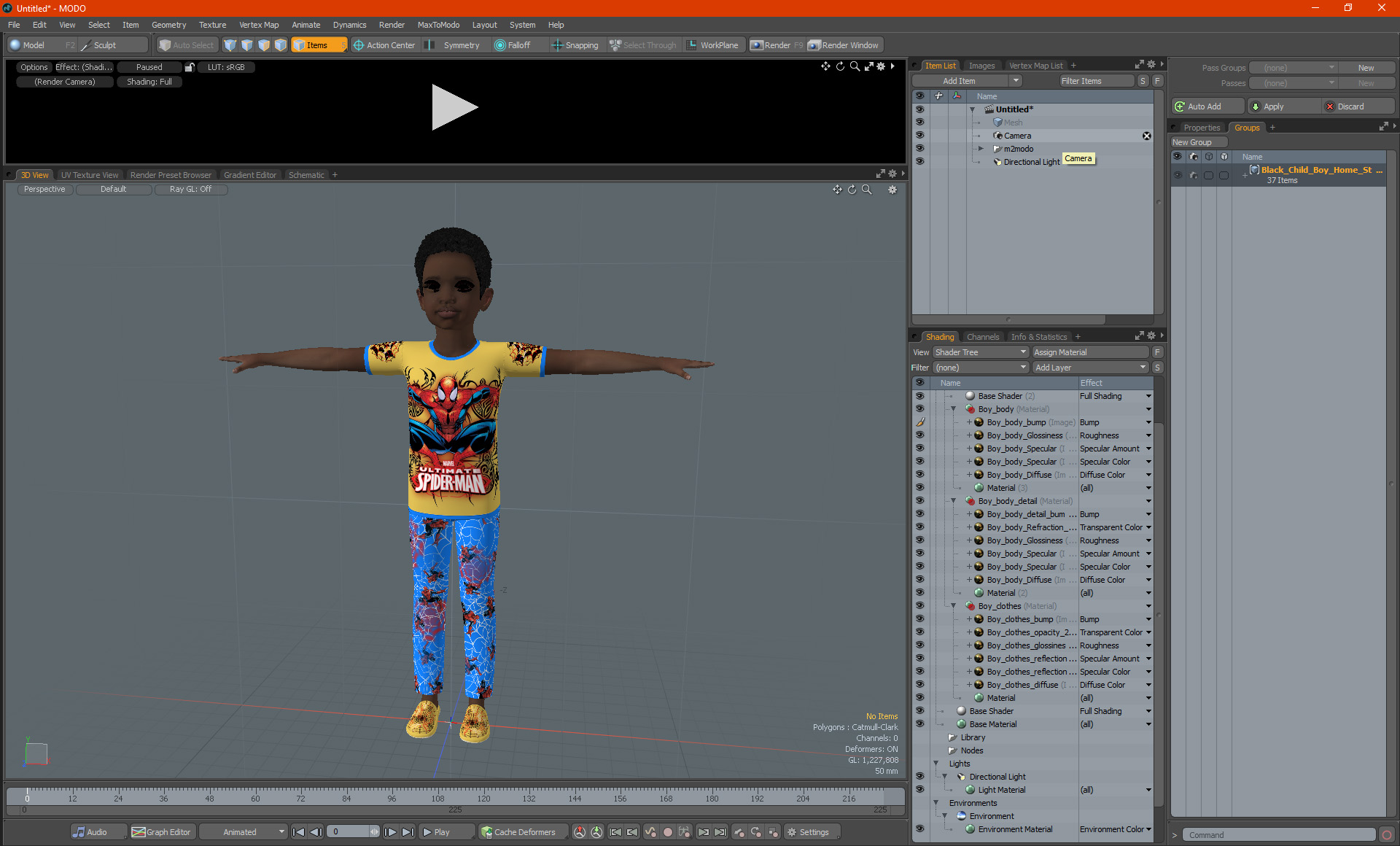 3D Black Child Boy Home Style T-Pose model