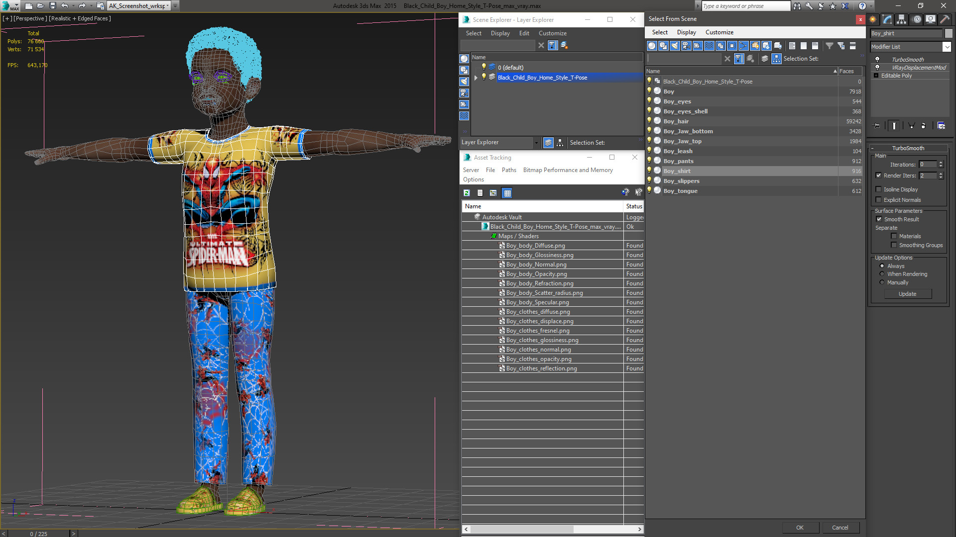 3D Black Child Boy Home Style T-Pose model