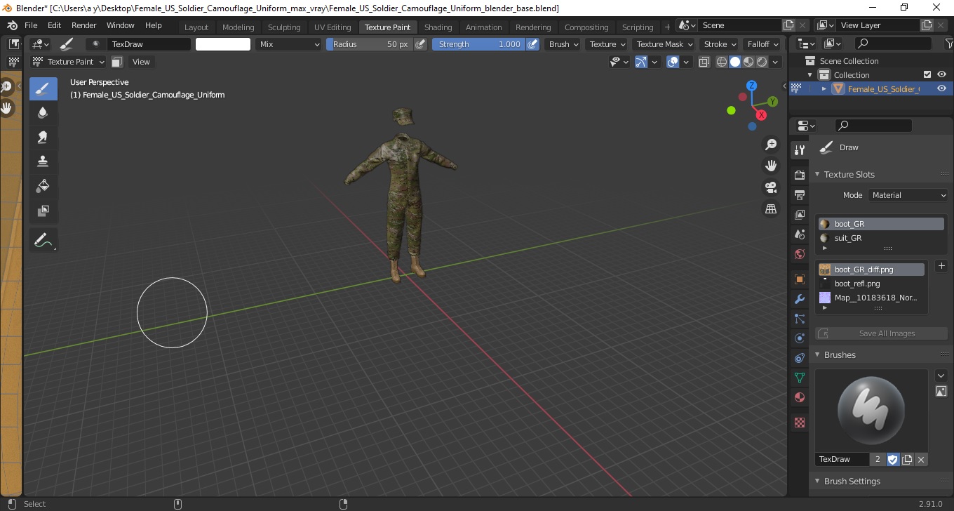 3D Female US Soldier Camouflage Uniform
