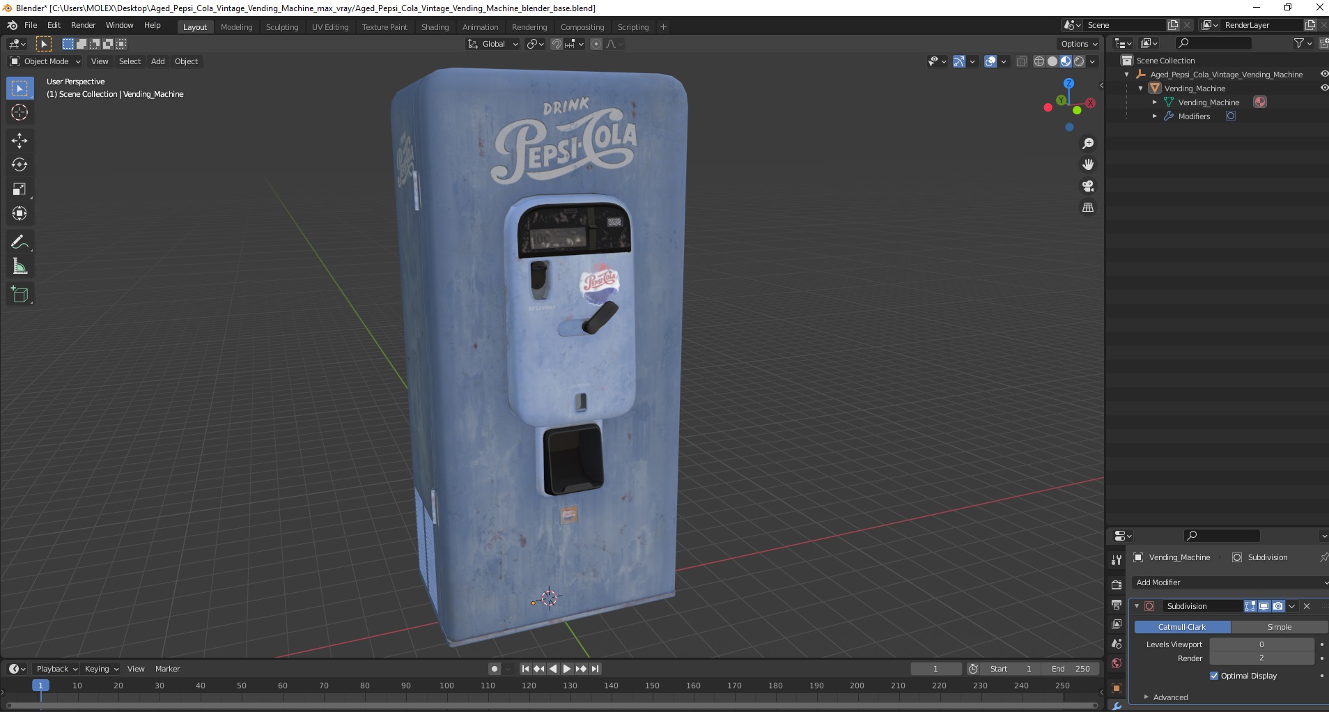 Aged Pepsi Cola Vintage Vending Machine 3D model