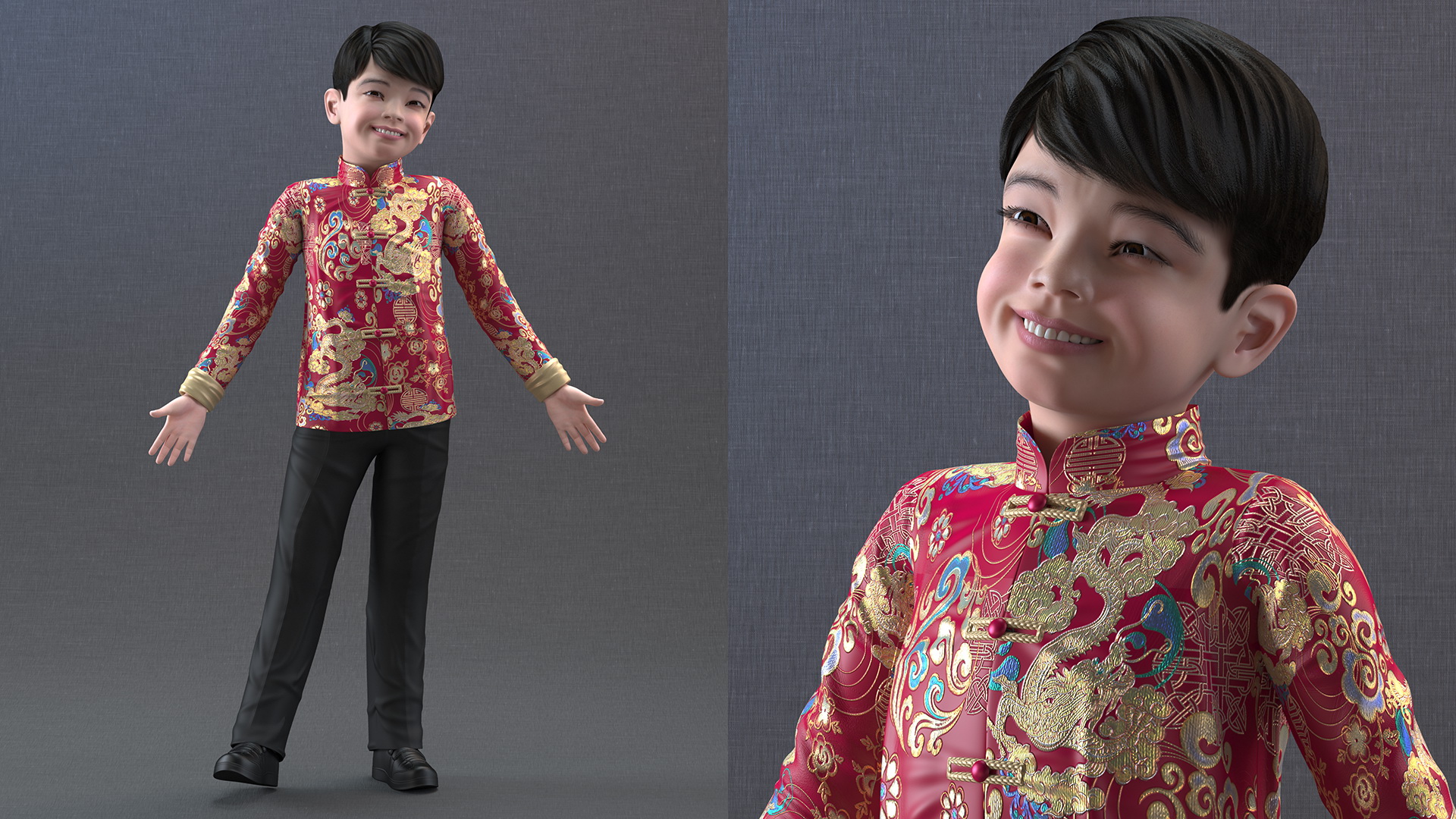 3D model Chinese Boy Traditional Tang Jacket