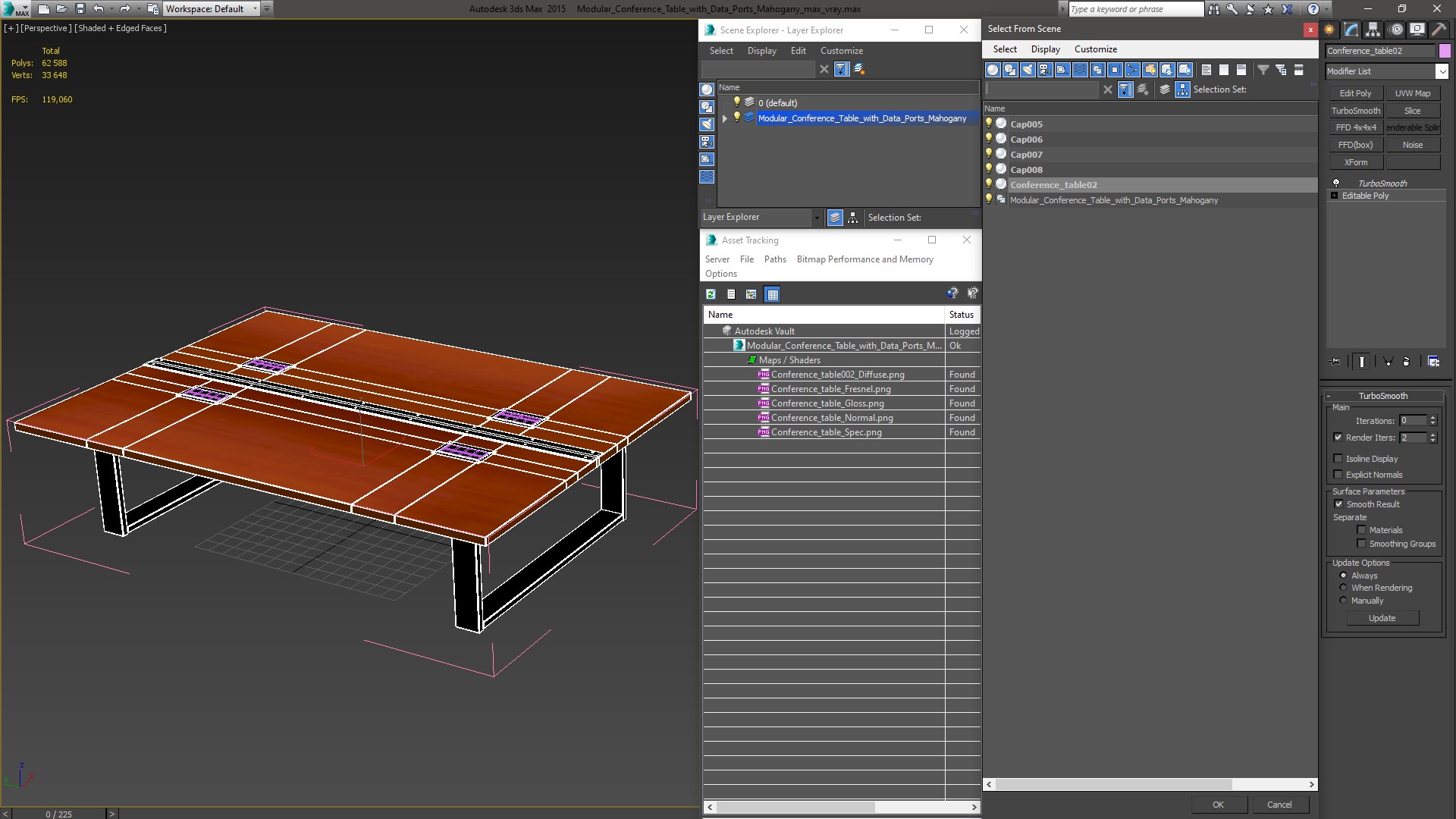 Modular Conference Table with Data Ports Mahogany 3D model