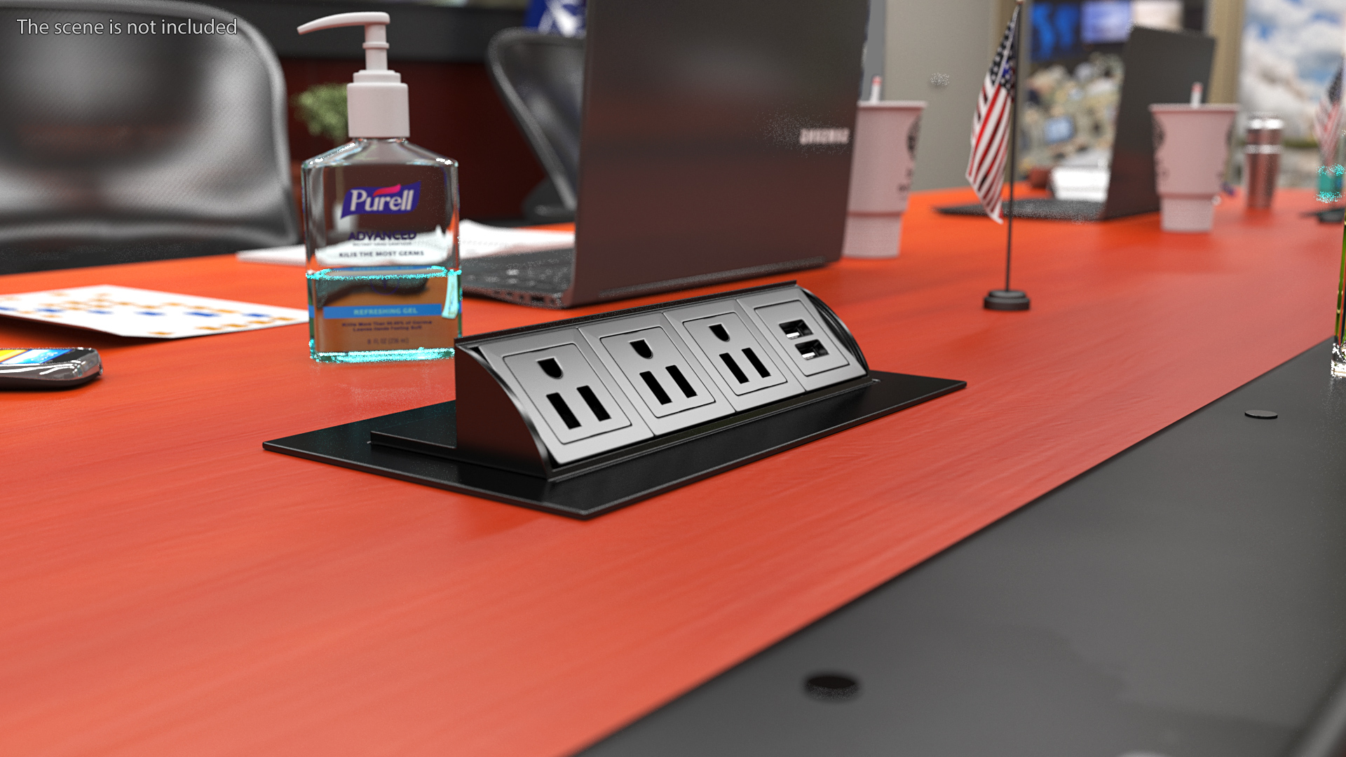 Modular Conference Table with Data Ports Mahogany 3D model