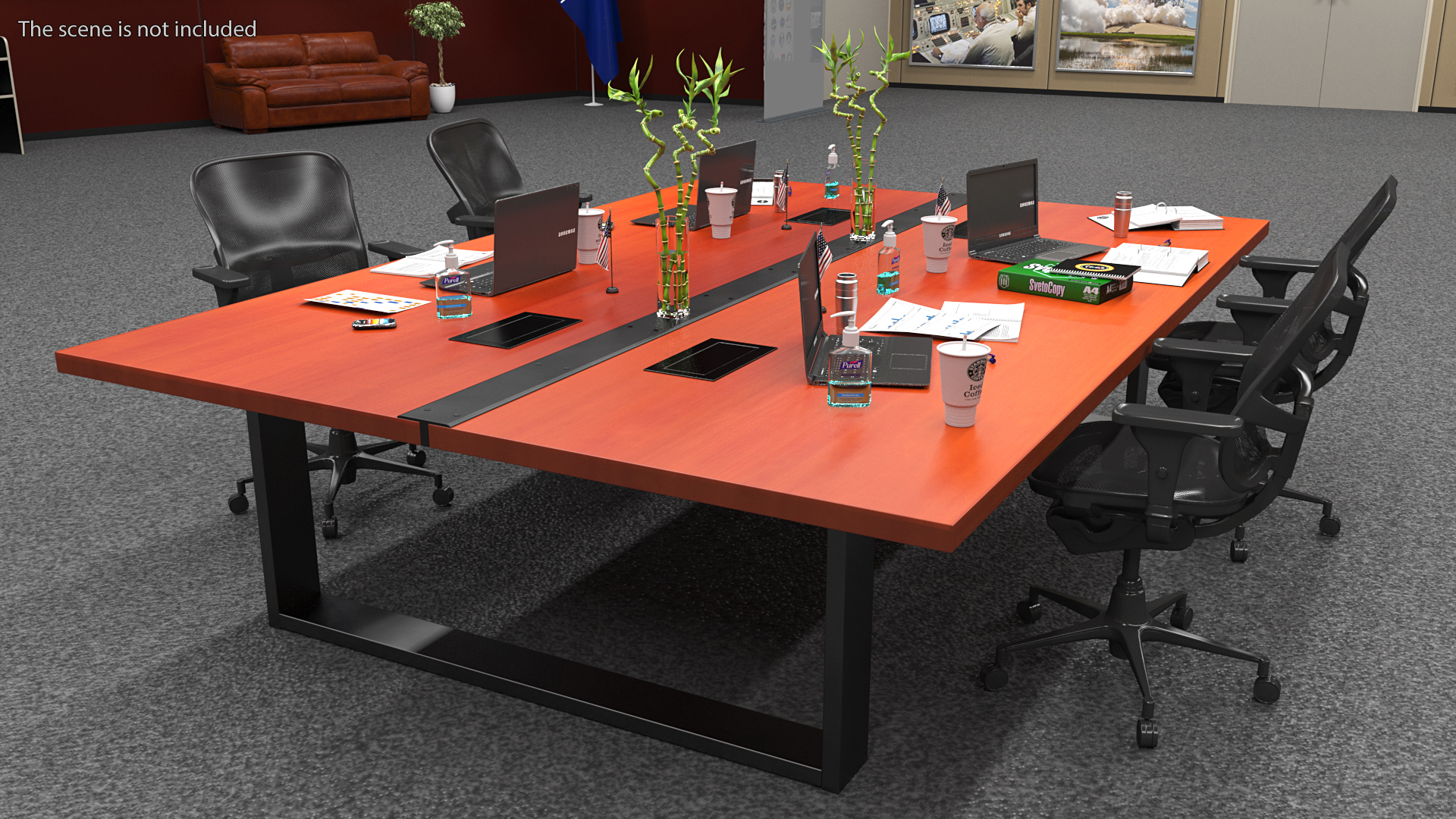 Modular Conference Table with Data Ports Mahogany 3D model