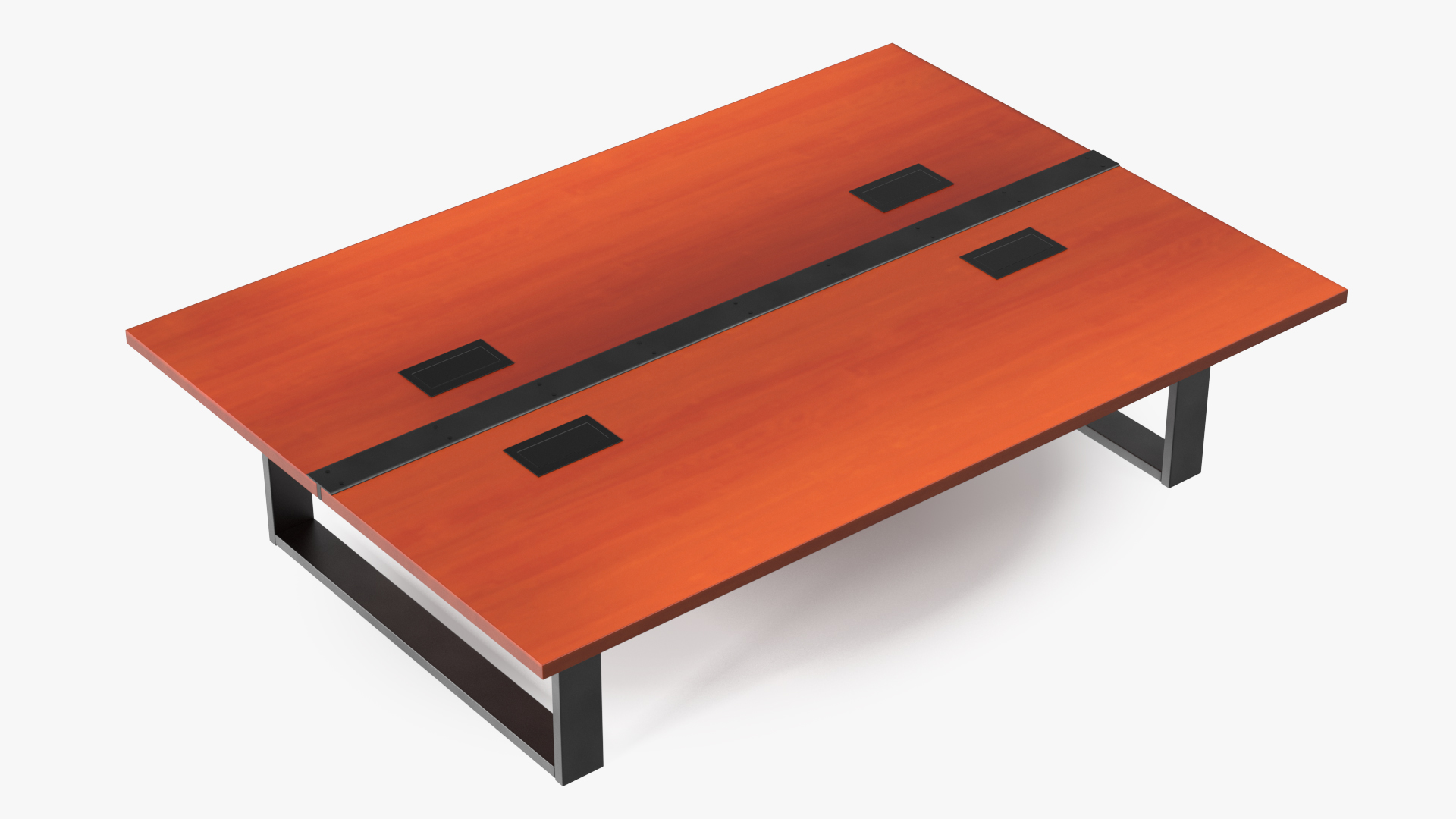 Modular Conference Table with Data Ports Mahogany 3D model