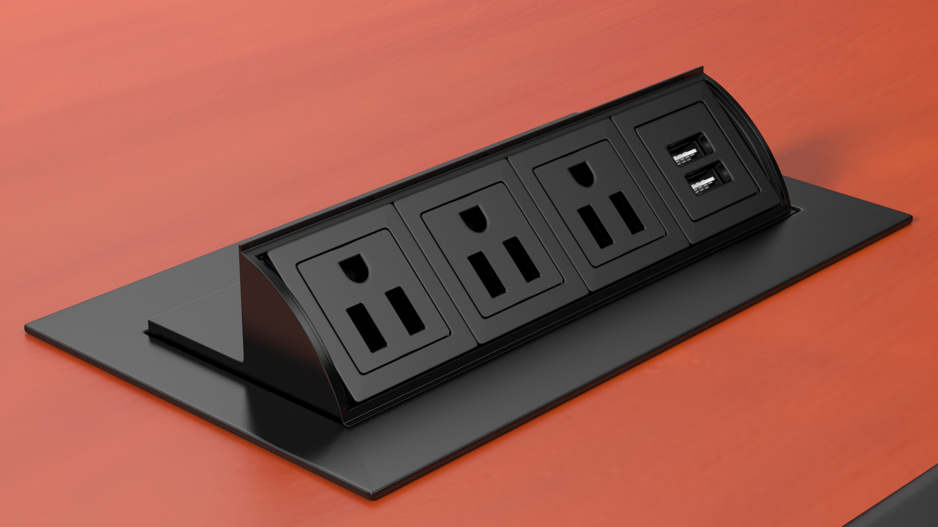 Modular Conference Table with Data Ports Mahogany 3D model