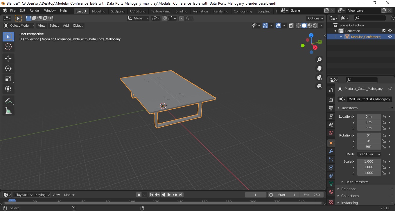 Modular Conference Table with Data Ports Mahogany 3D model
