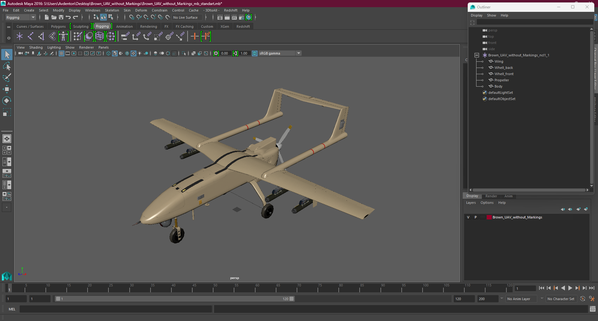 3D Brown UAV without Markings