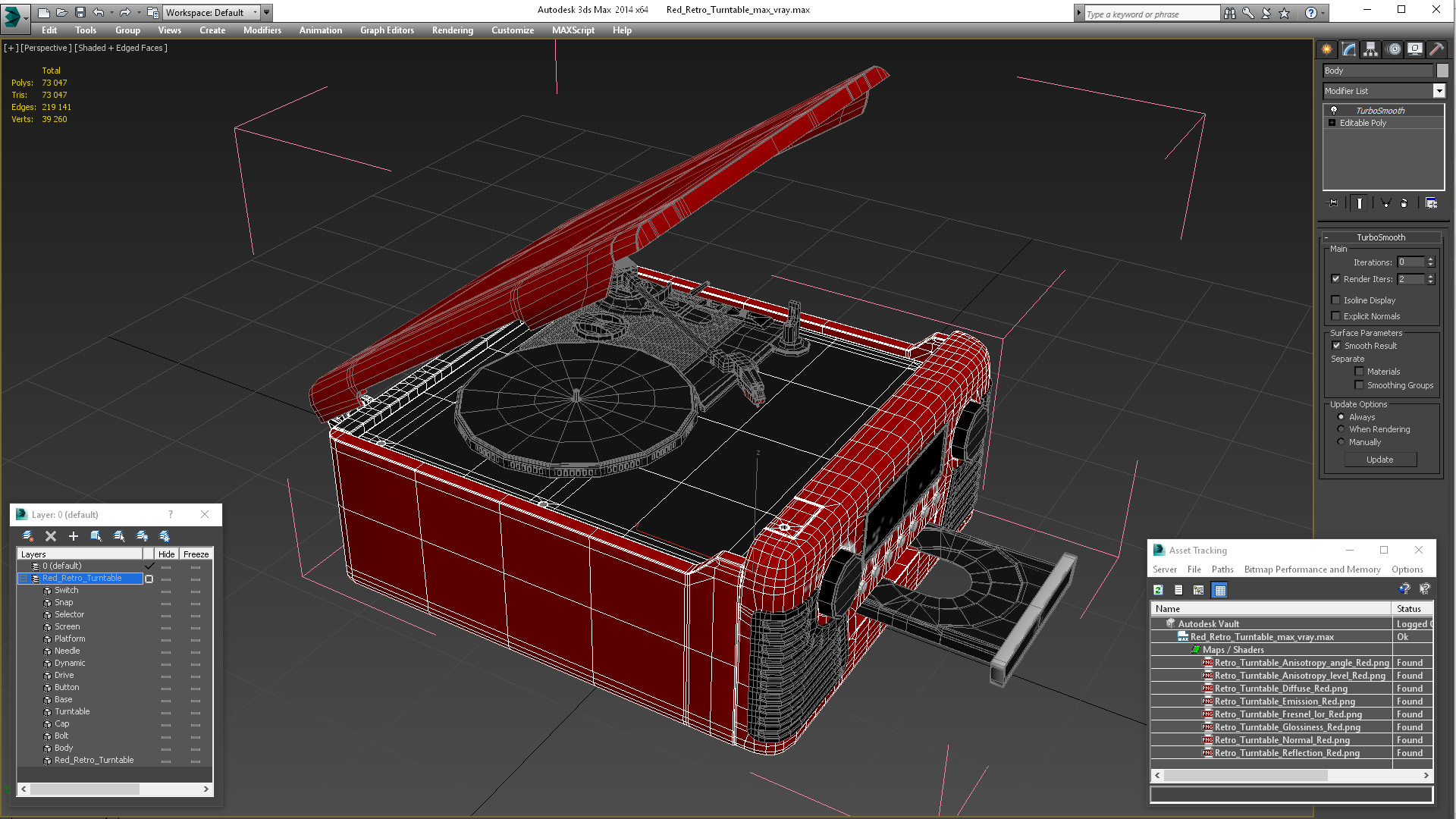 Red Retro Turntable 3D model
