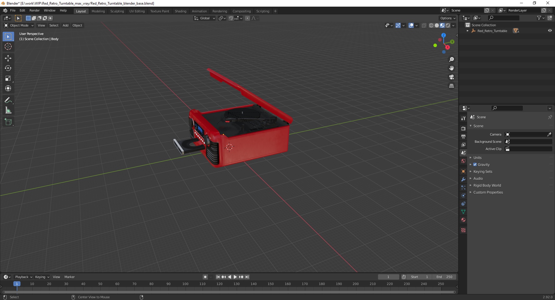 Red Retro Turntable 3D model