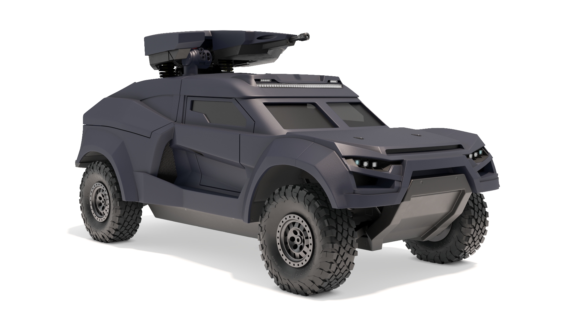 3D Armored Ground Interceptor Car with Raised Gun Turret model