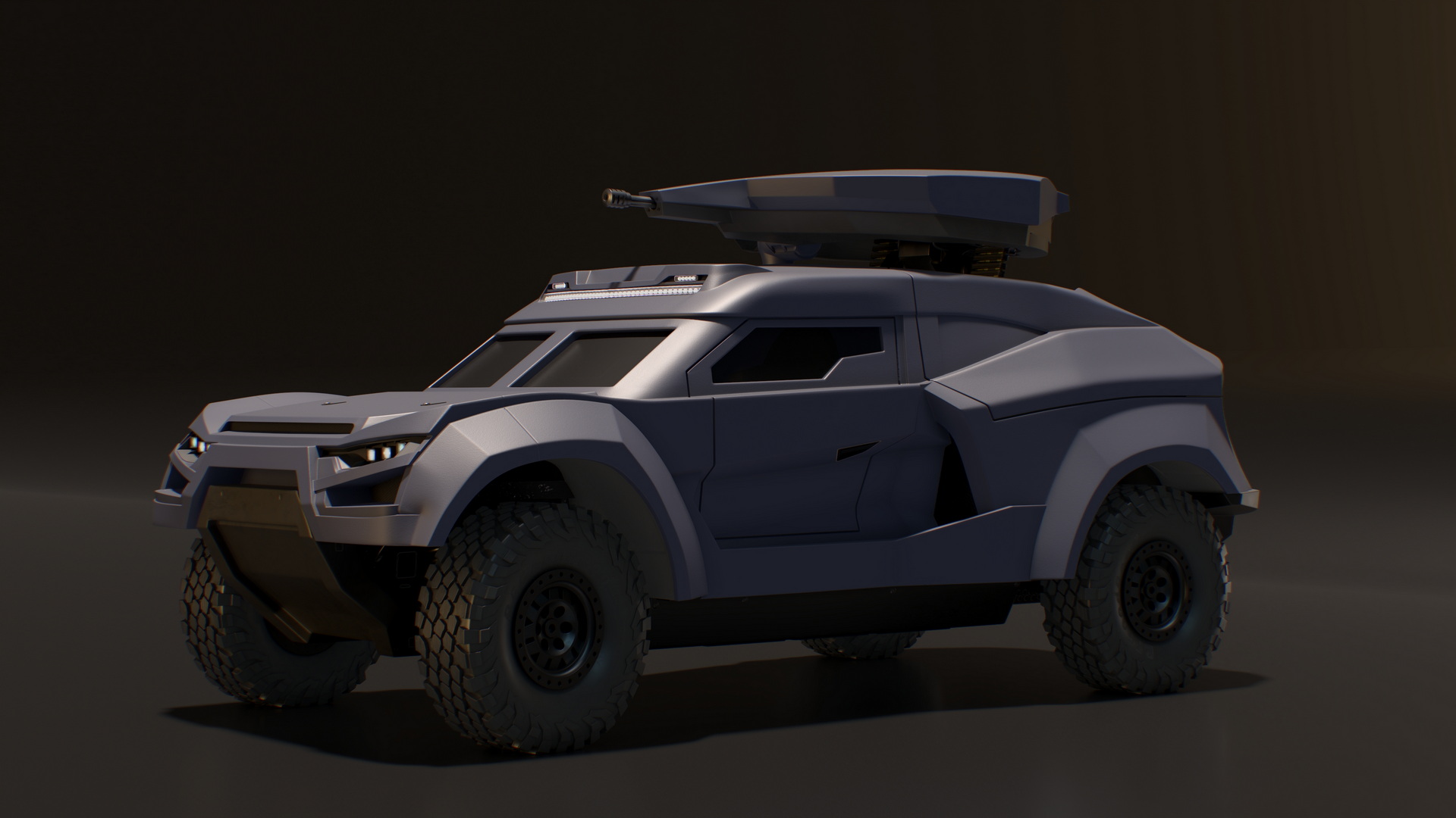 3D Armored Ground Interceptor Car with Raised Gun Turret model