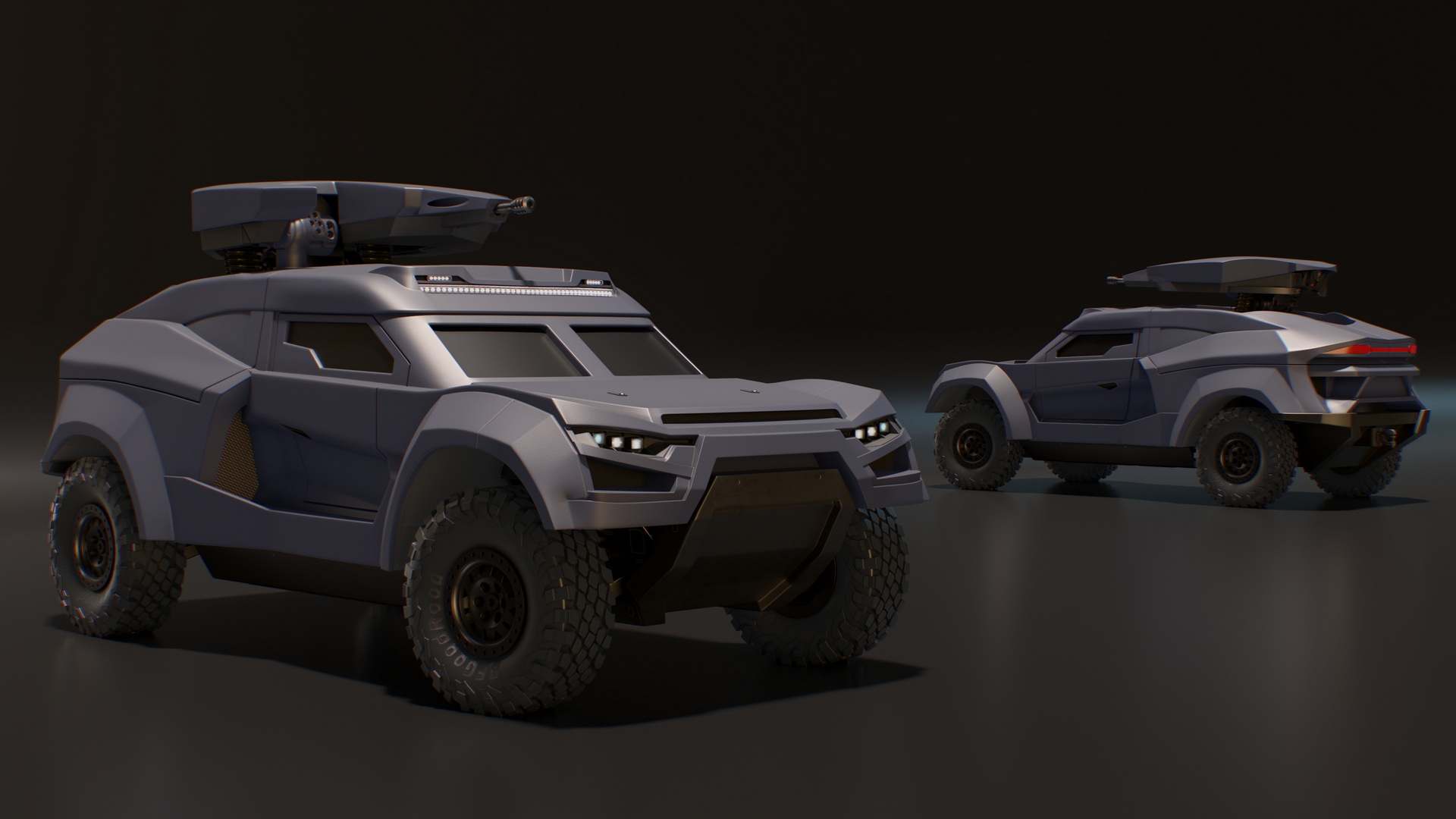 3D Armored Ground Interceptor Car with Raised Gun Turret model