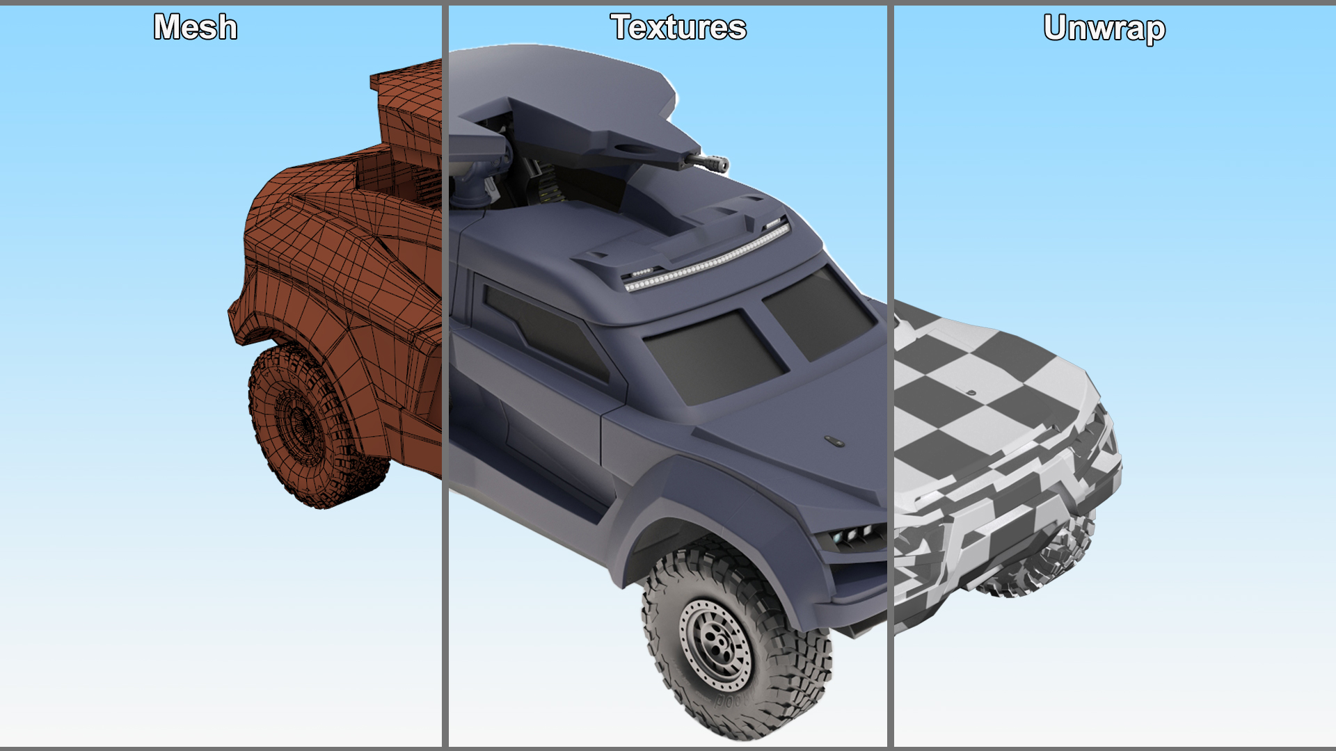 3D Armored Ground Interceptor Car with Raised Gun Turret model