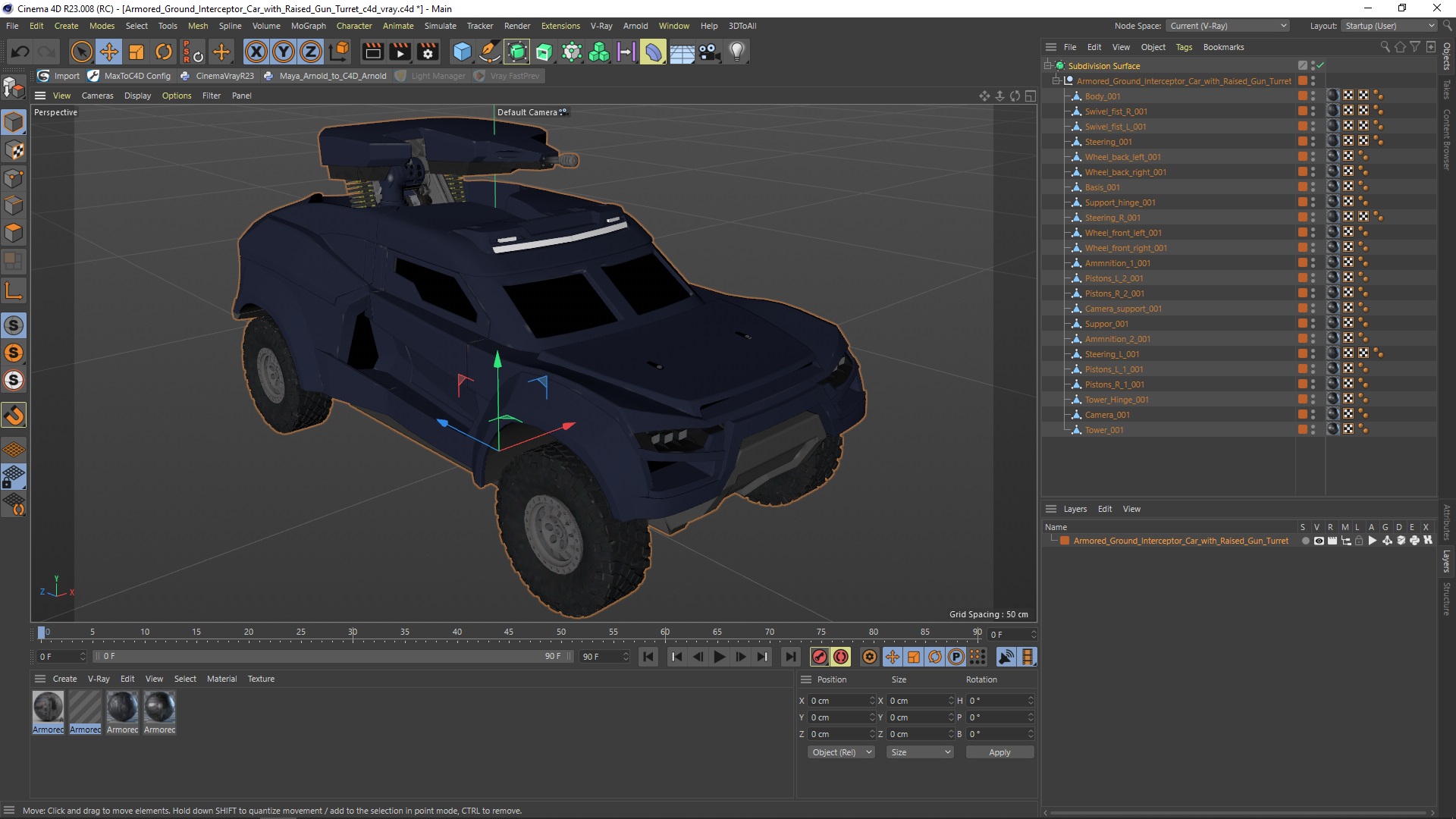 3D Armored Ground Interceptor Car with Raised Gun Turret model