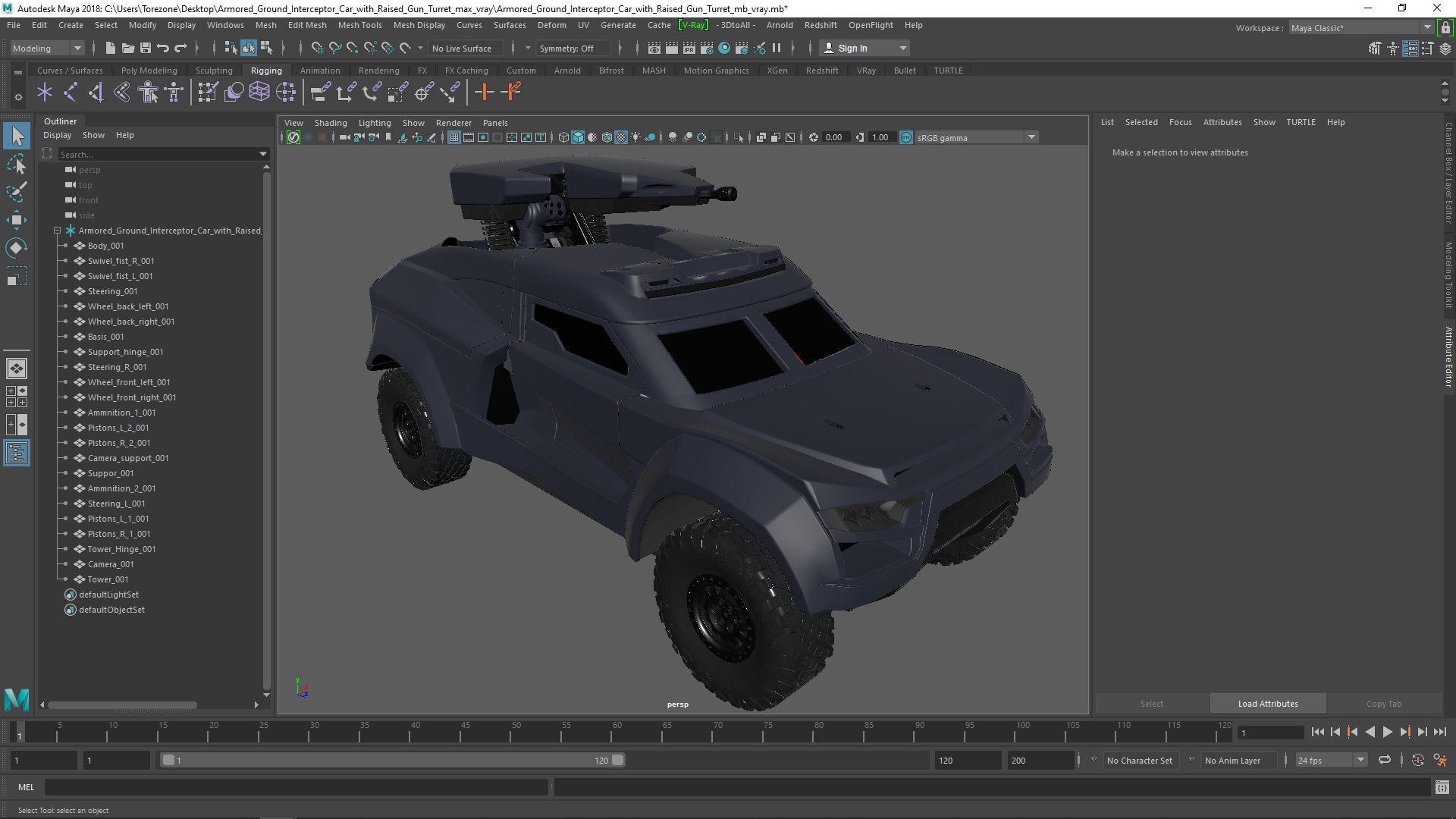 3D Armored Ground Interceptor Car with Raised Gun Turret model