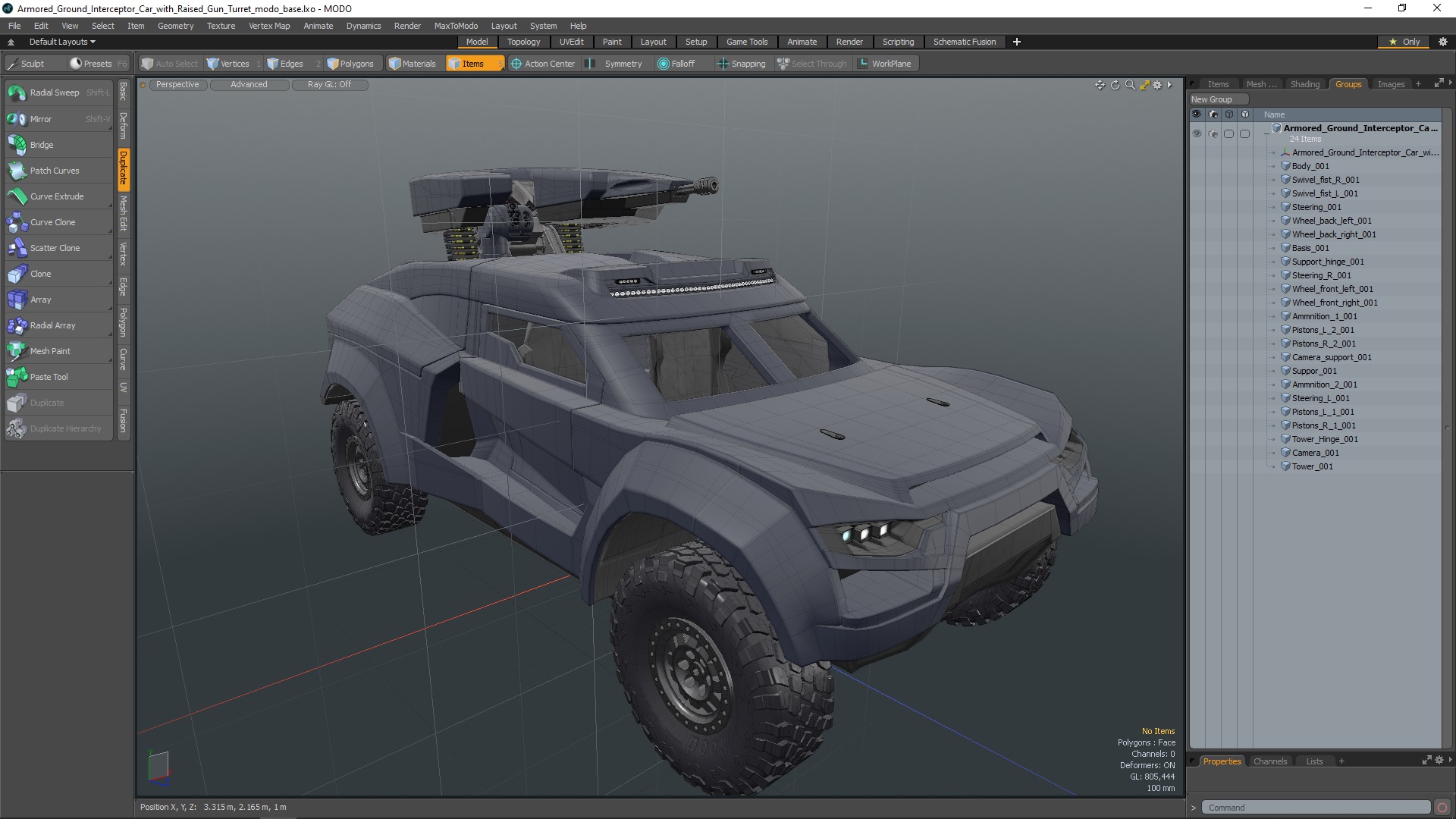 3D Armored Ground Interceptor Car with Raised Gun Turret model