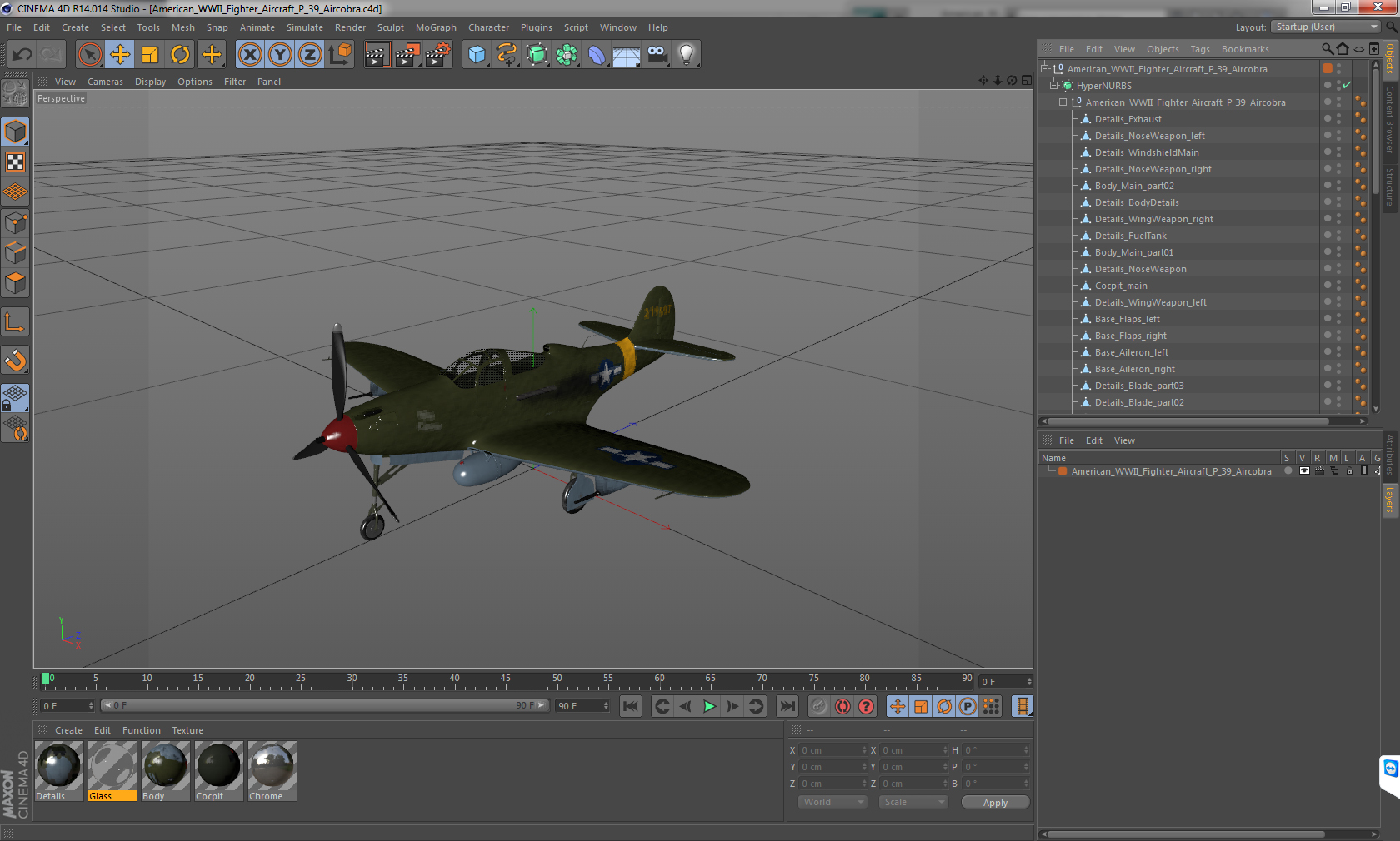 American WWII Fighter Aircraft P 39 Aircobra 3D model