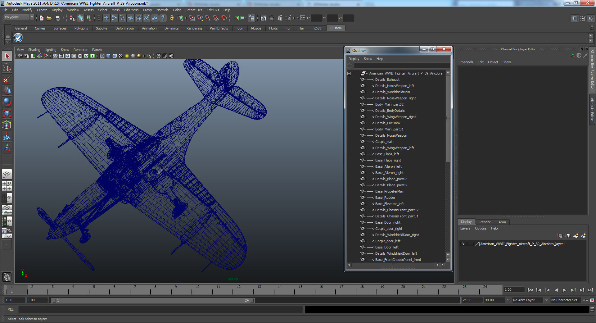 American WWII Fighter Aircraft P 39 Aircobra 3D model