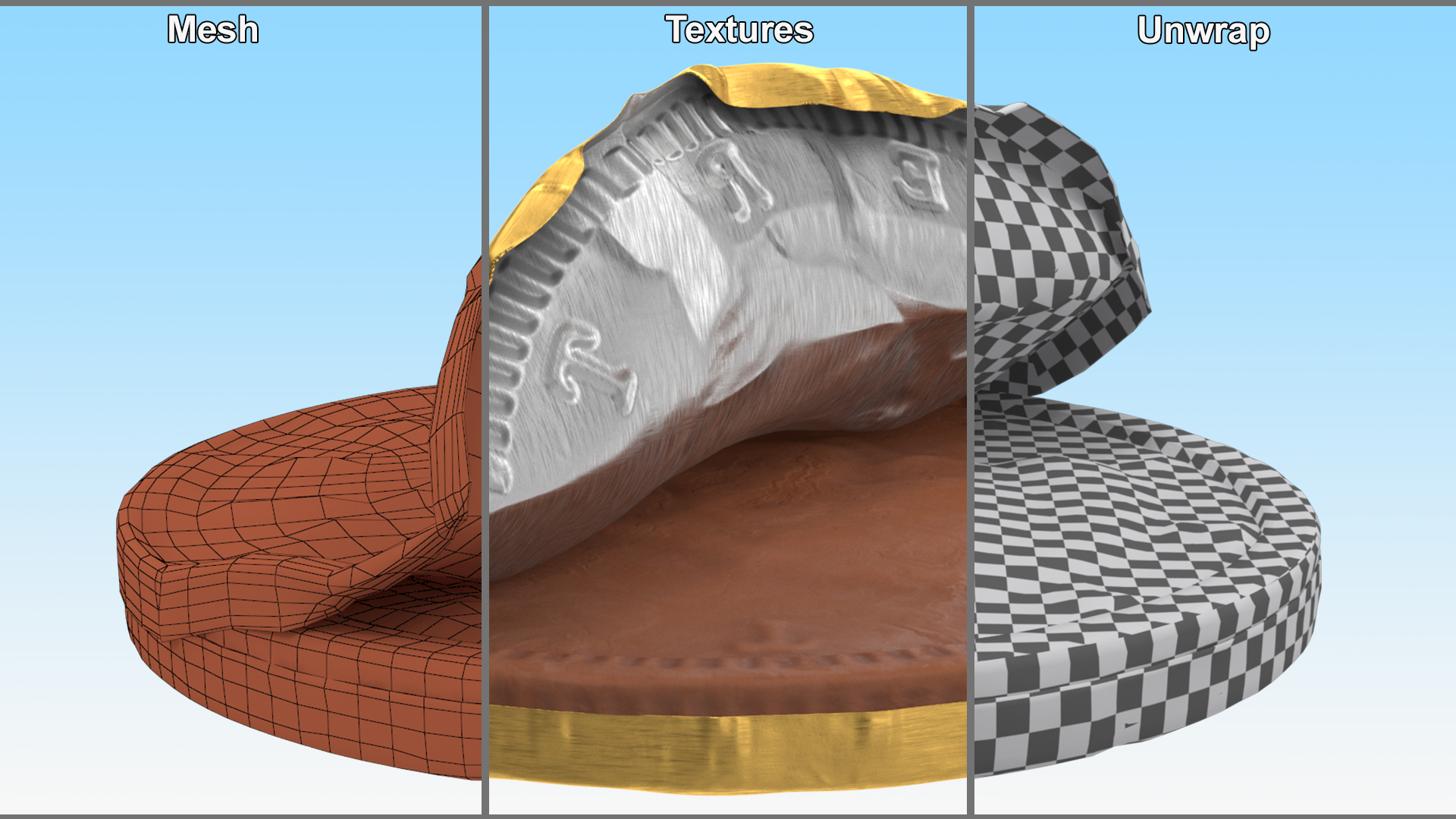 Chocolate Coin with Opened Gold Foil Wrapper 3D model