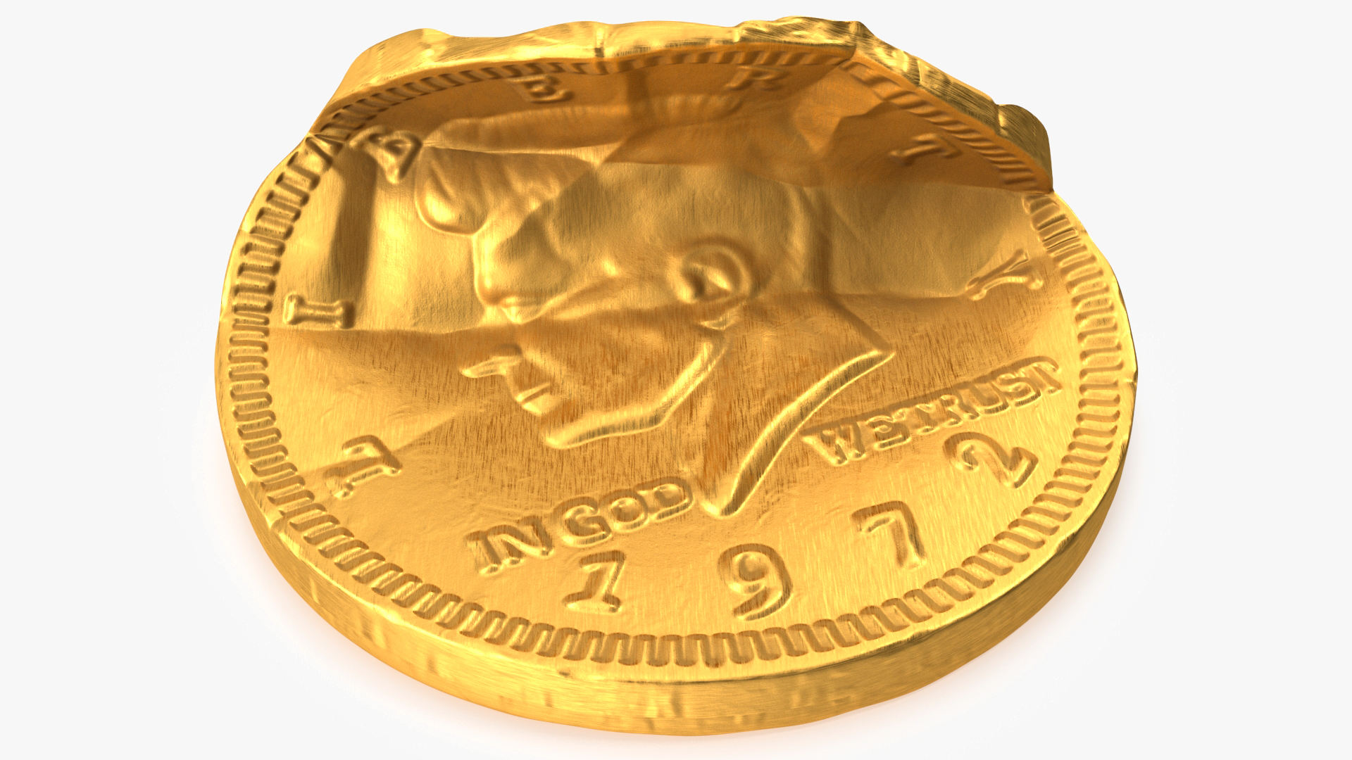 Chocolate Coin with Opened Gold Foil Wrapper 3D model