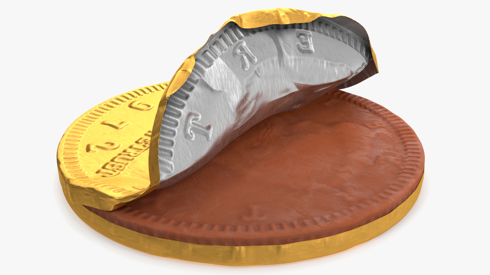 Chocolate Coin with Opened Gold Foil Wrapper 3D model