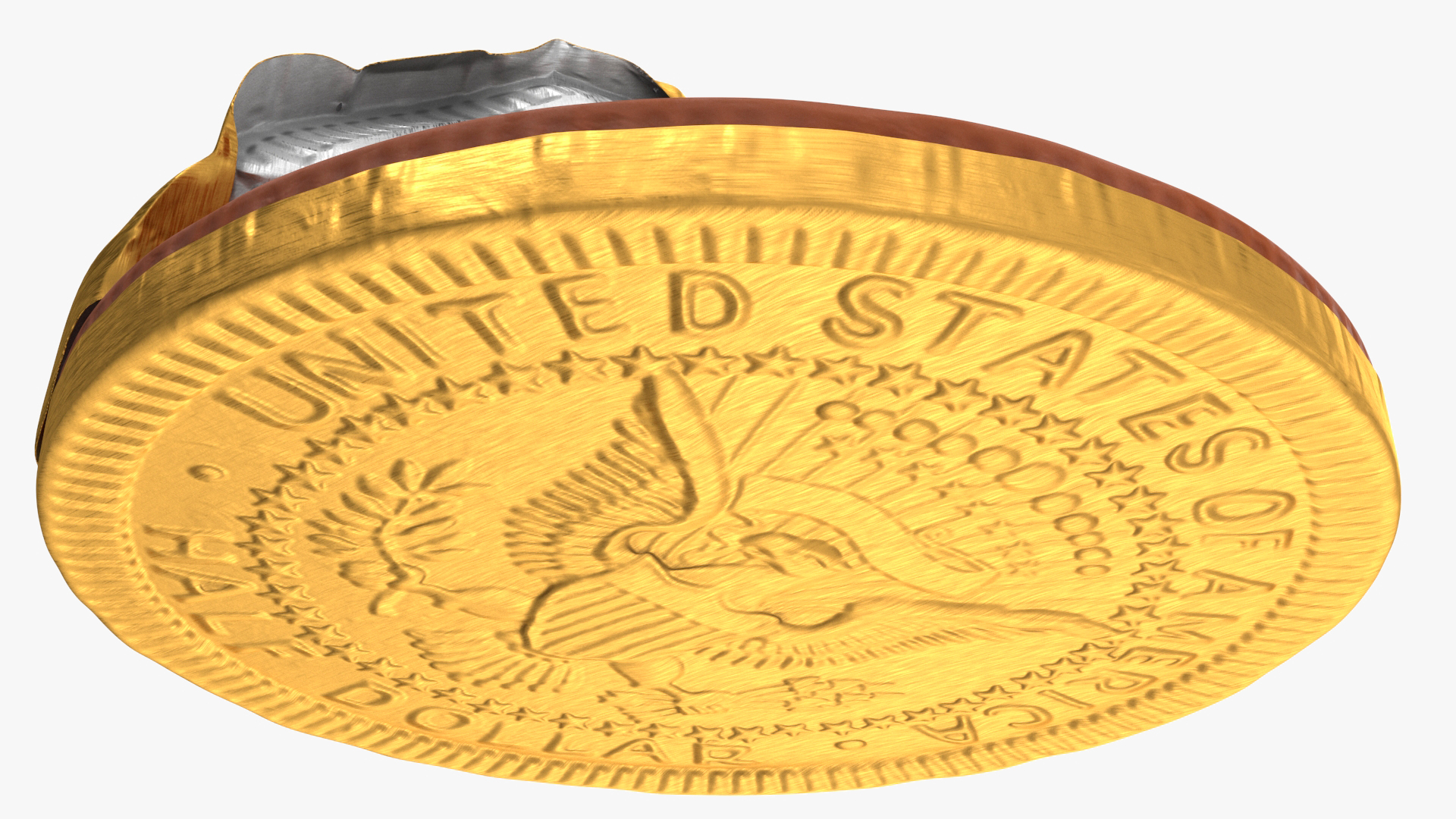Chocolate Coin with Opened Gold Foil Wrapper 3D model