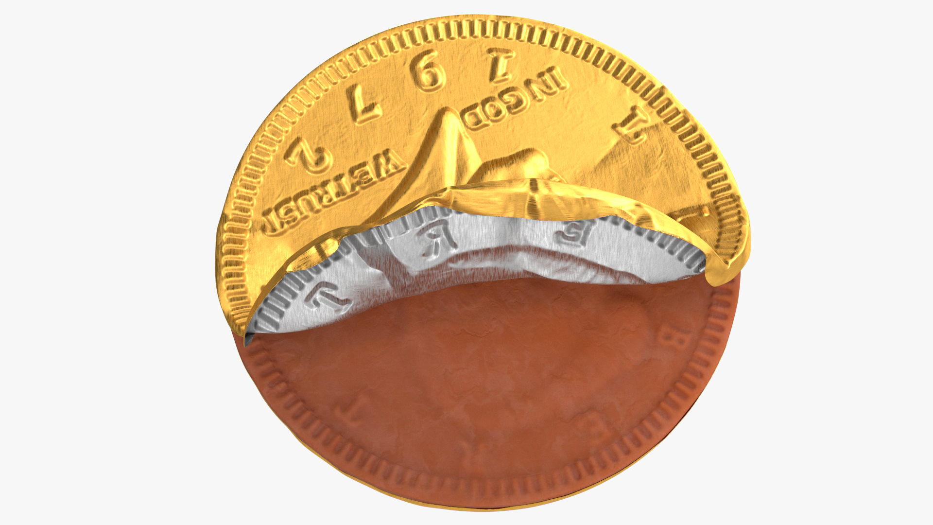 Chocolate Coin with Opened Gold Foil Wrapper 3D model