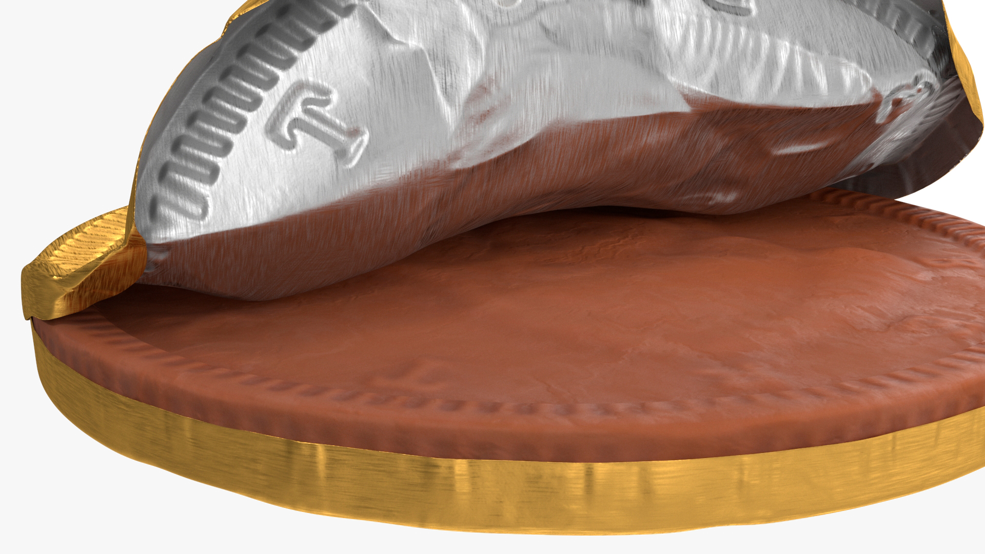 Chocolate Coin with Opened Gold Foil Wrapper 3D model