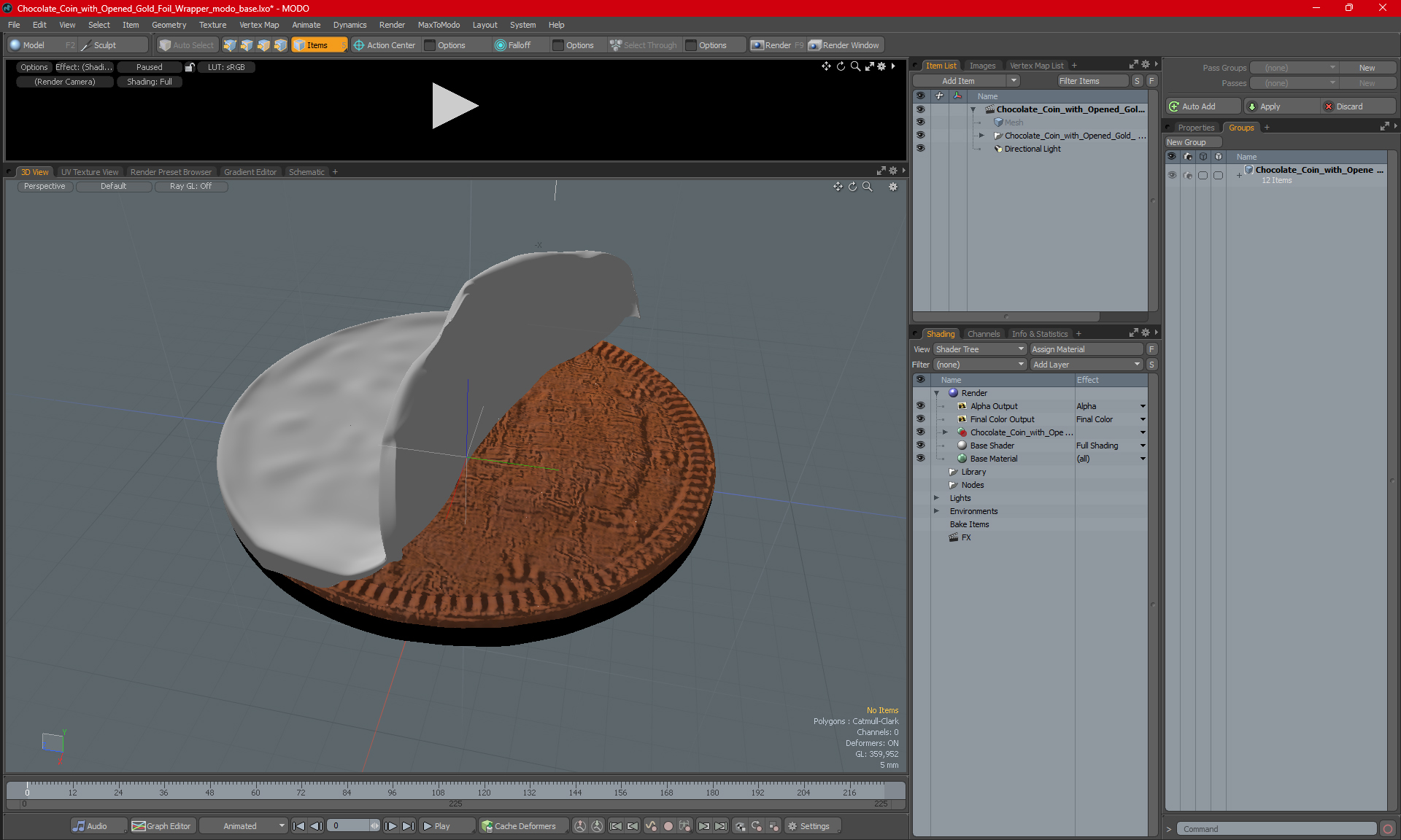 Chocolate Coin with Opened Gold Foil Wrapper 3D model