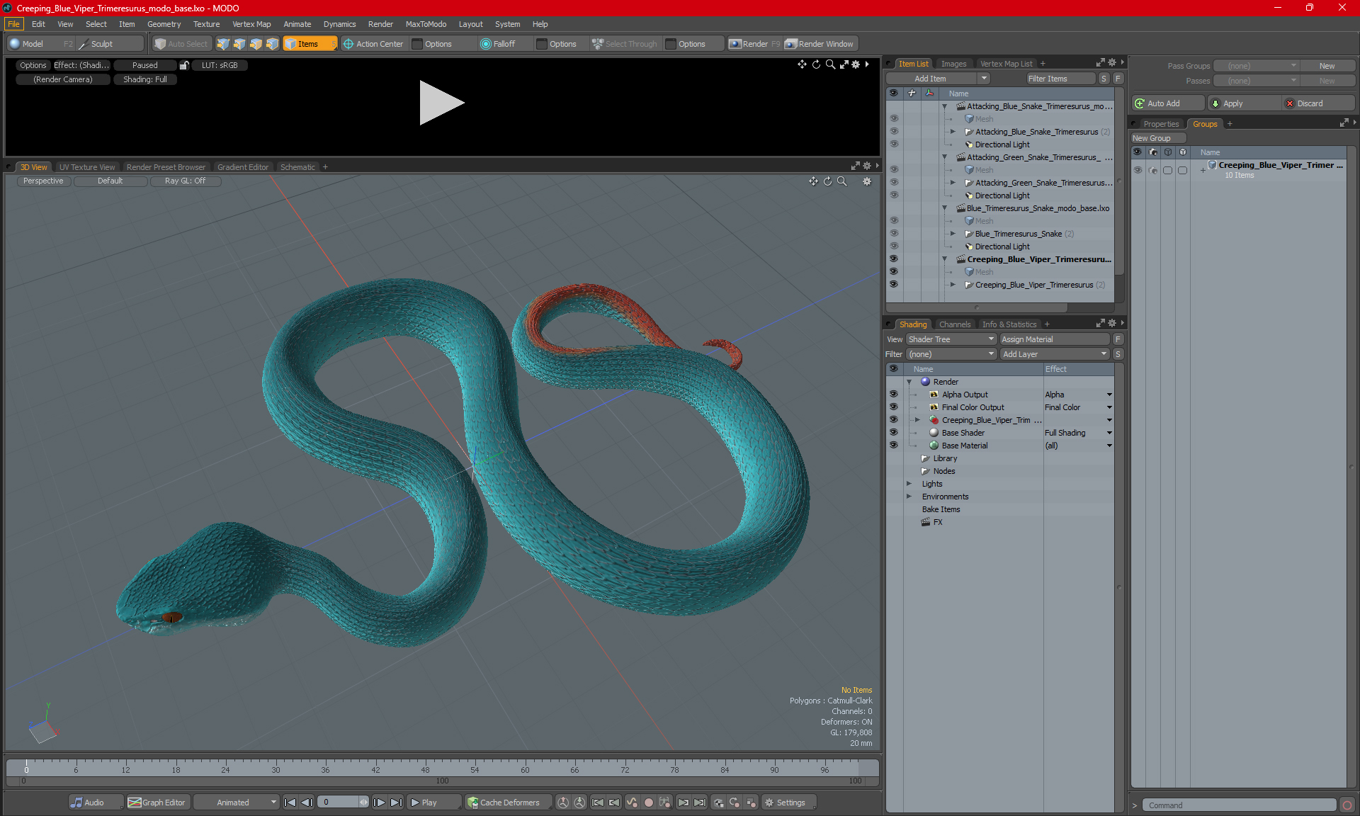 Creeping Blue Viper Trimeresurus 3D