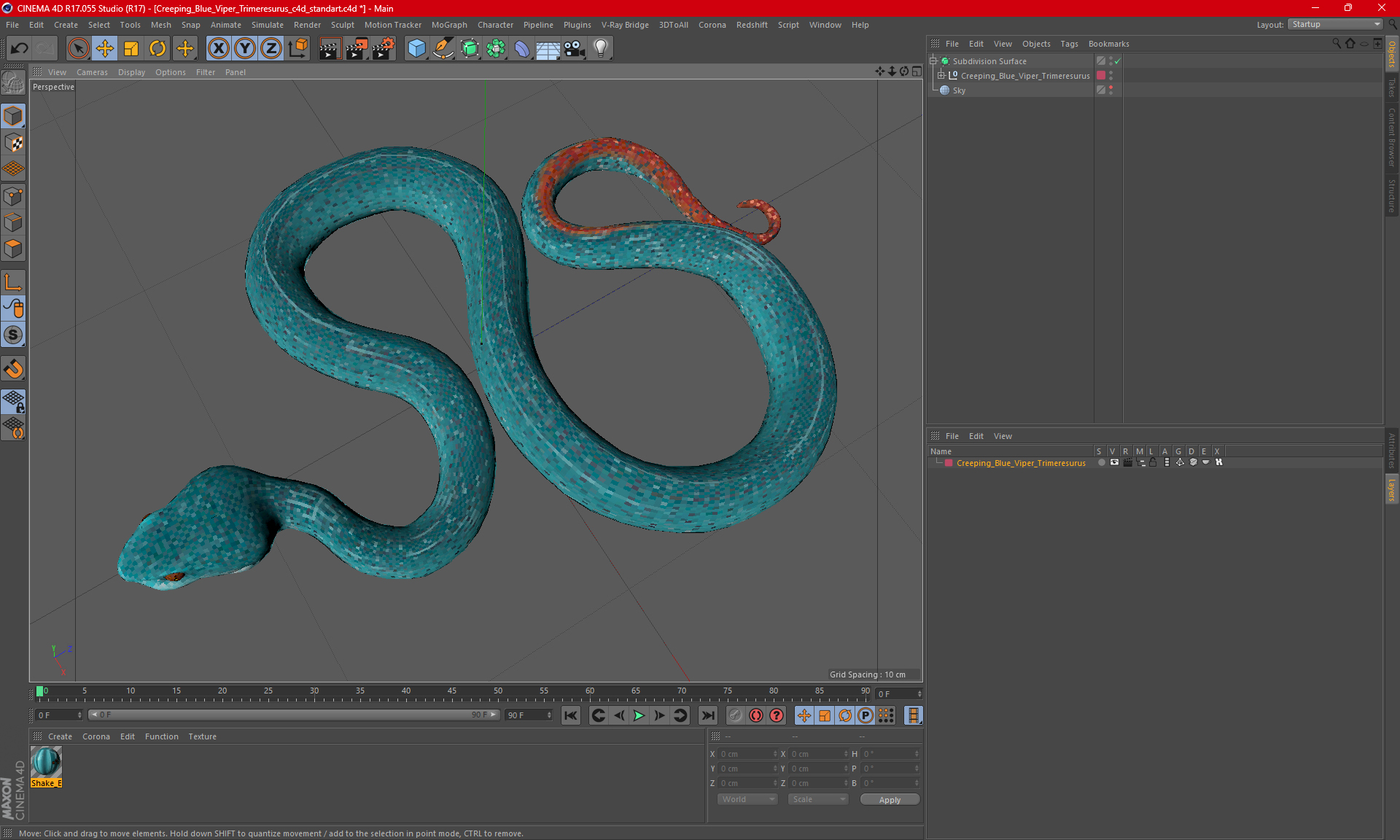 Creeping Blue Viper Trimeresurus 3D