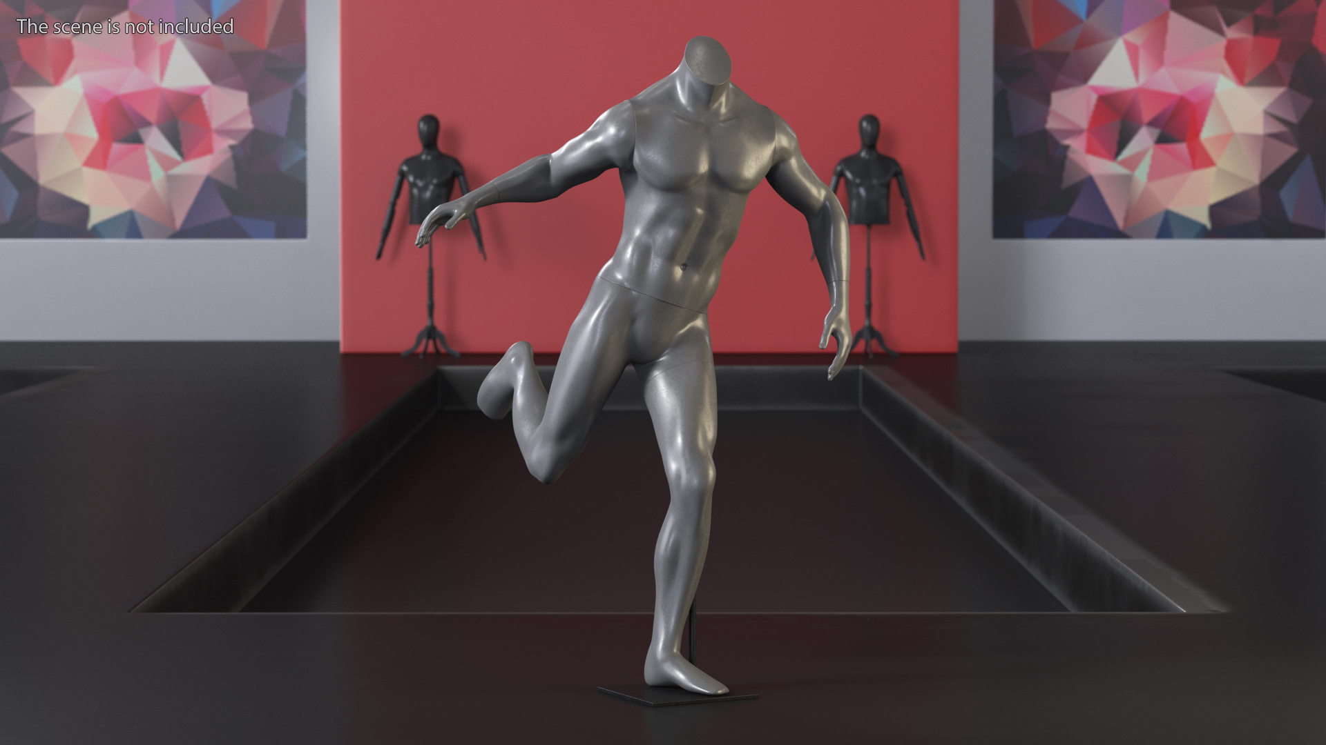 3D Male Sports Mannequin Playing Basketball Black
