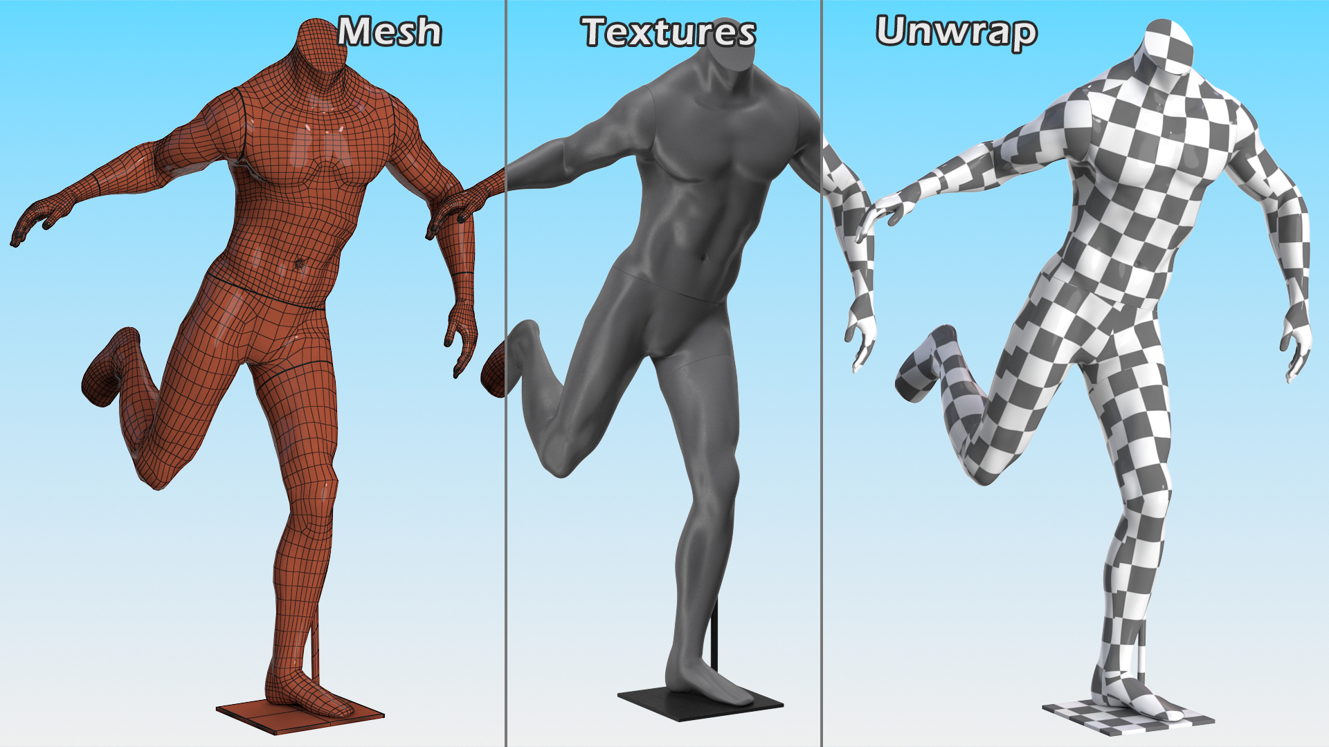 3D Male Sports Mannequin Playing Basketball Black