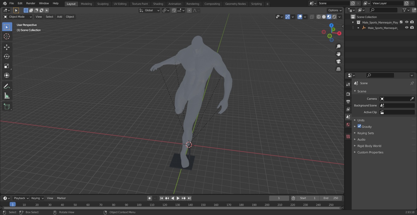 3D Male Sports Mannequin Playing Basketball Black