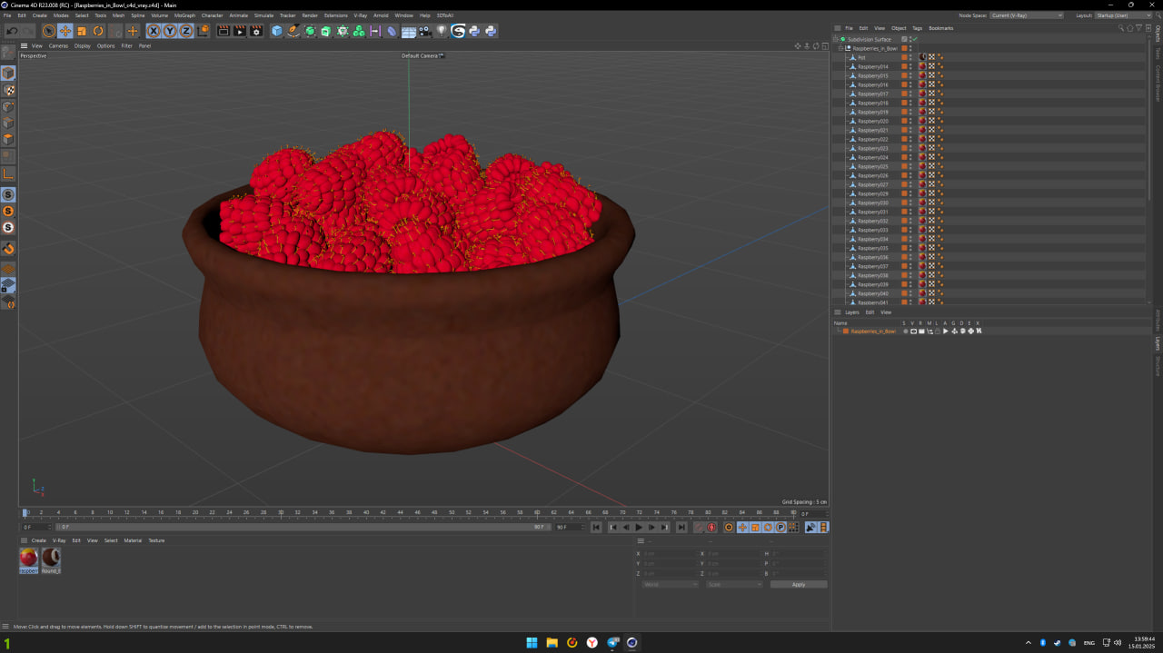 Raspberries in Bowl 3D model