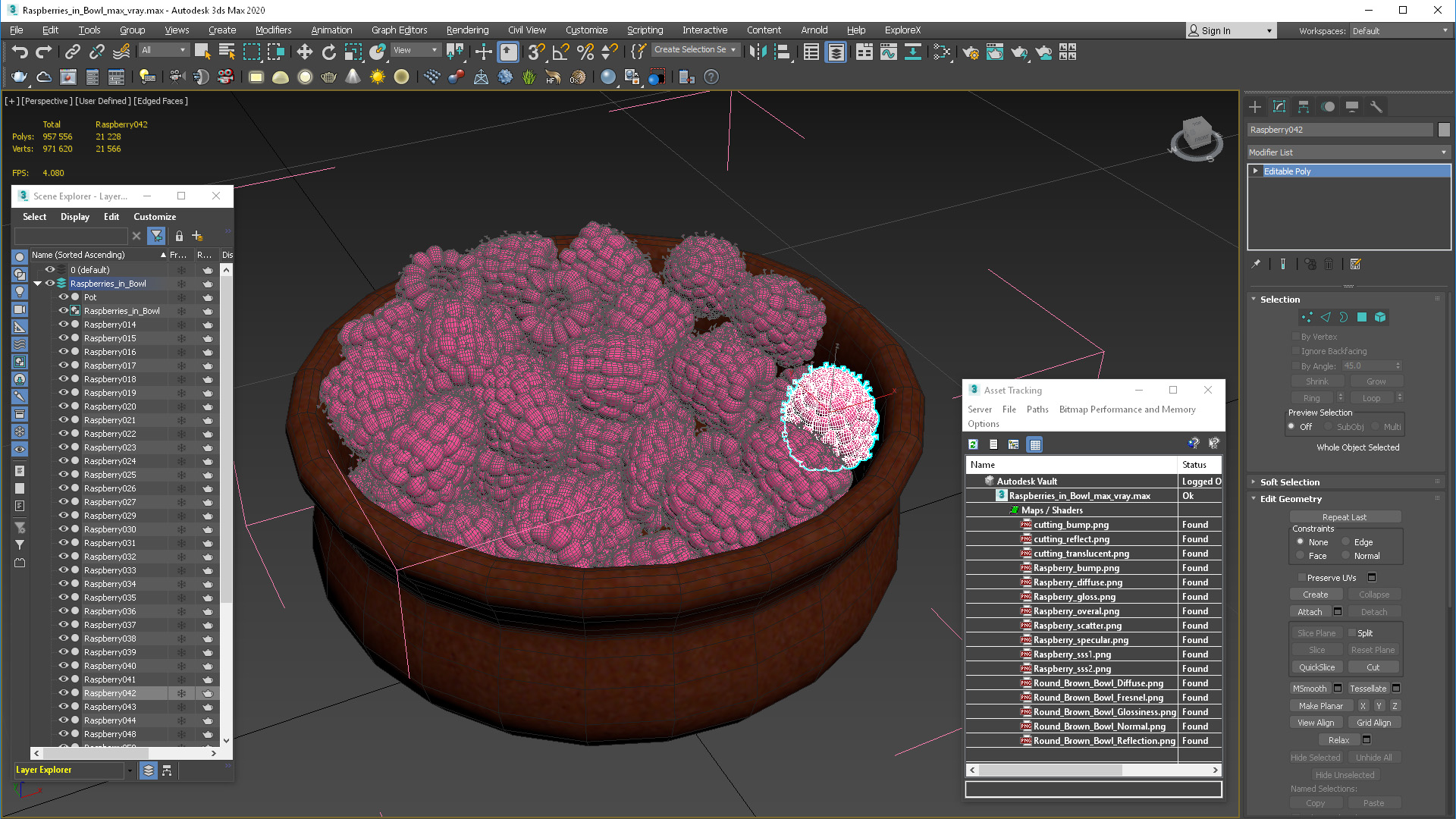 Raspberries in Bowl 3D model