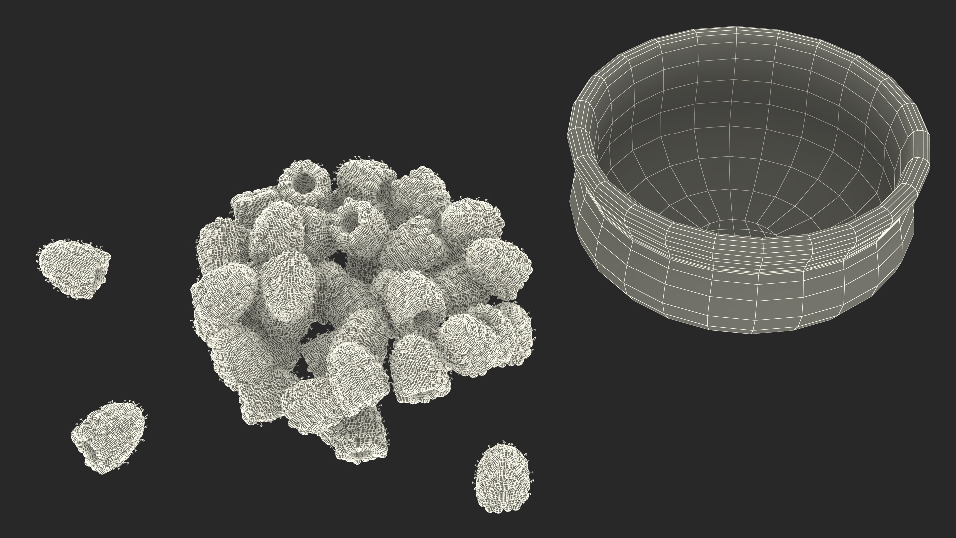 Raspberries in Bowl 3D model