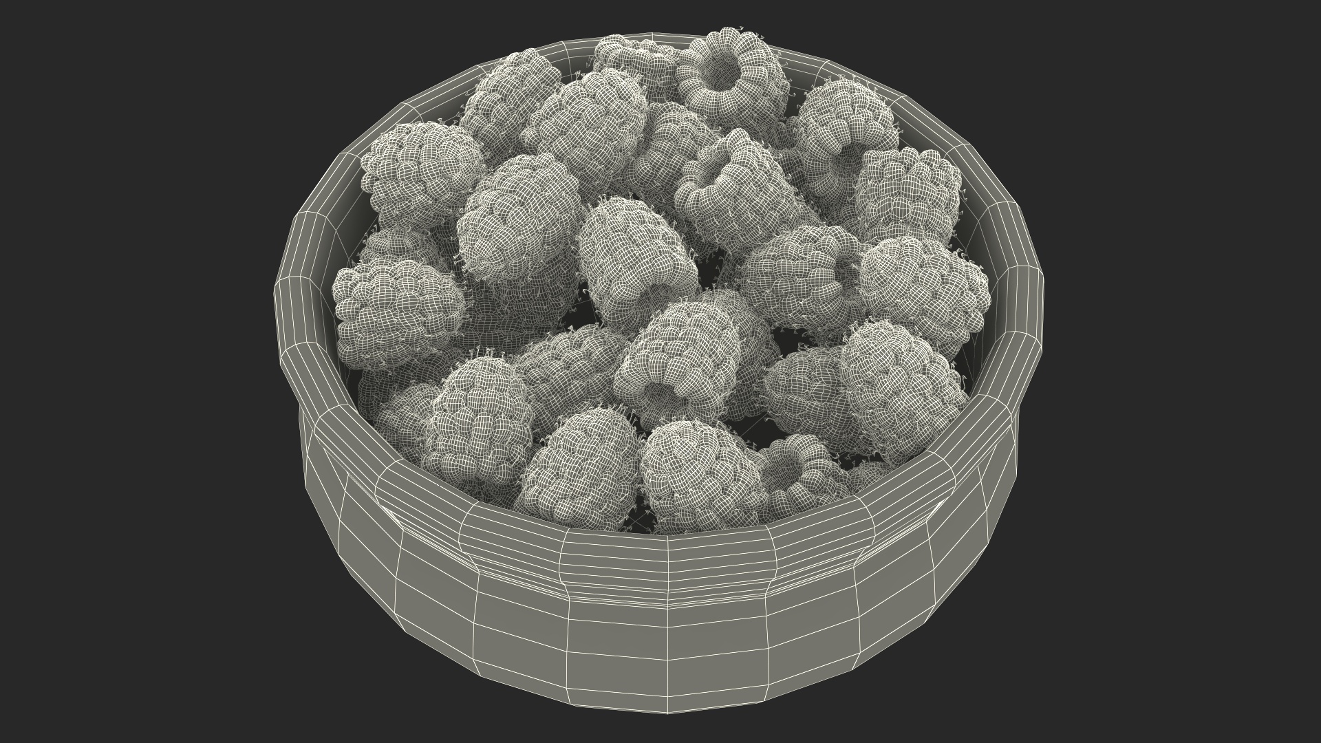 Raspberries in Bowl 3D model