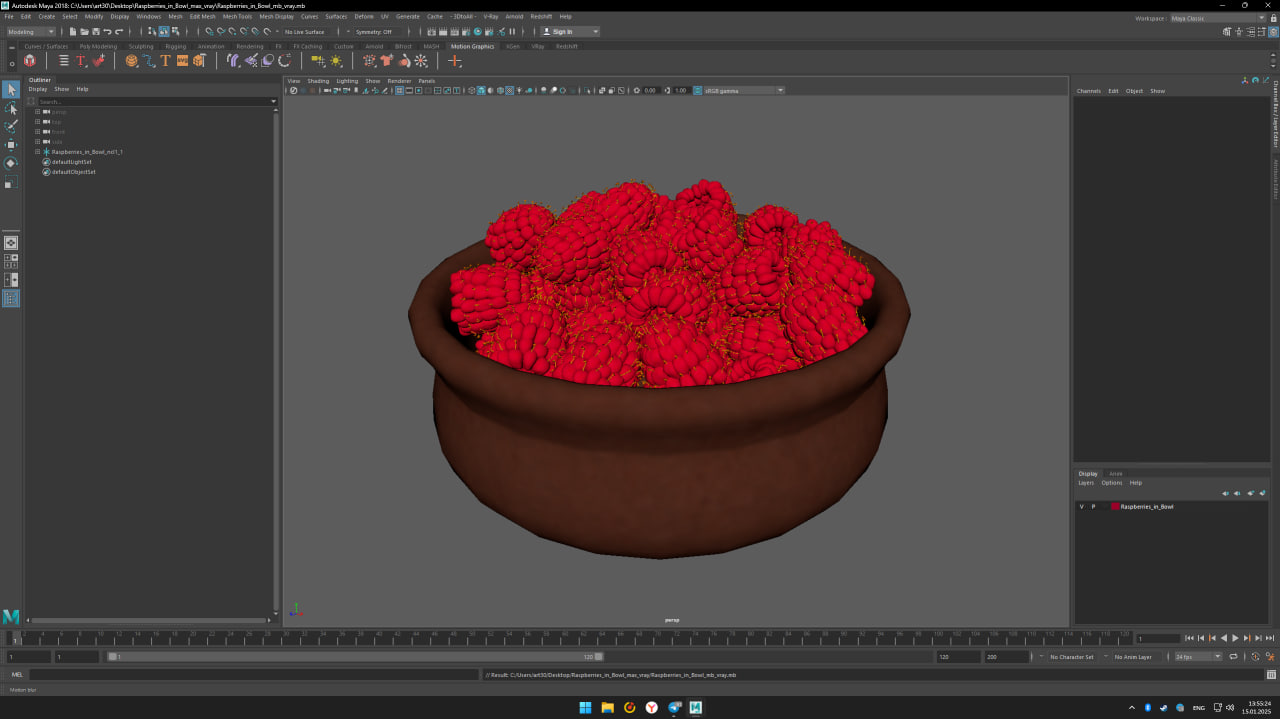Raspberries in Bowl 3D model